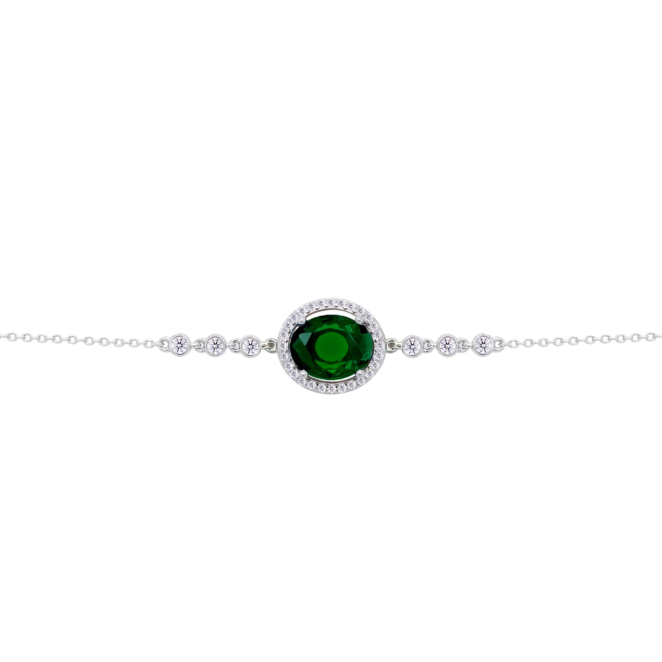 Asfour Crysta lChain Bracelet With Emerald Zircon Oval Design In 925 Sterling Silver-BD0222-G - Image 2