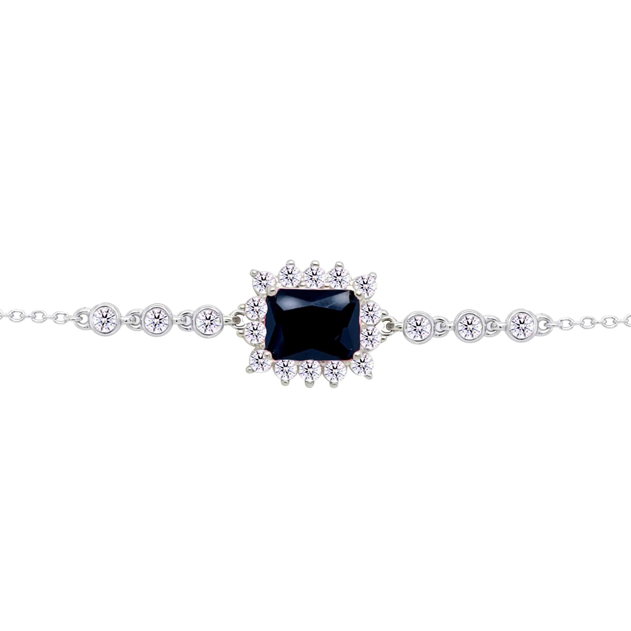 Asfour Crysta lChain Bracelet with Halo Black Emerald Design In 925 Sterling Silver-BD0233-P
