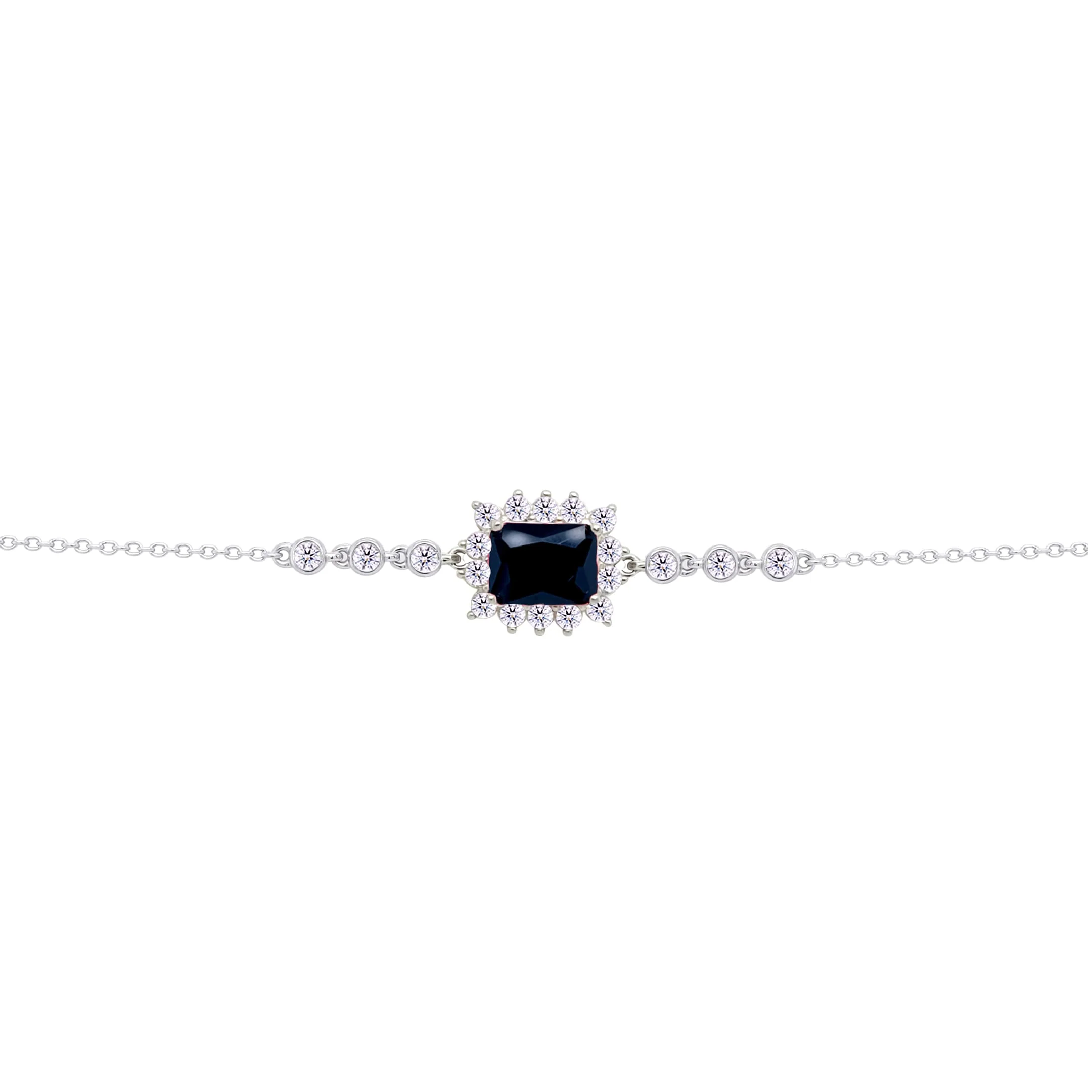 Asfour Crysta lChain Bracelet with Halo Black Emerald Design In 925 Sterling Silver-BD0233-P - Image 2