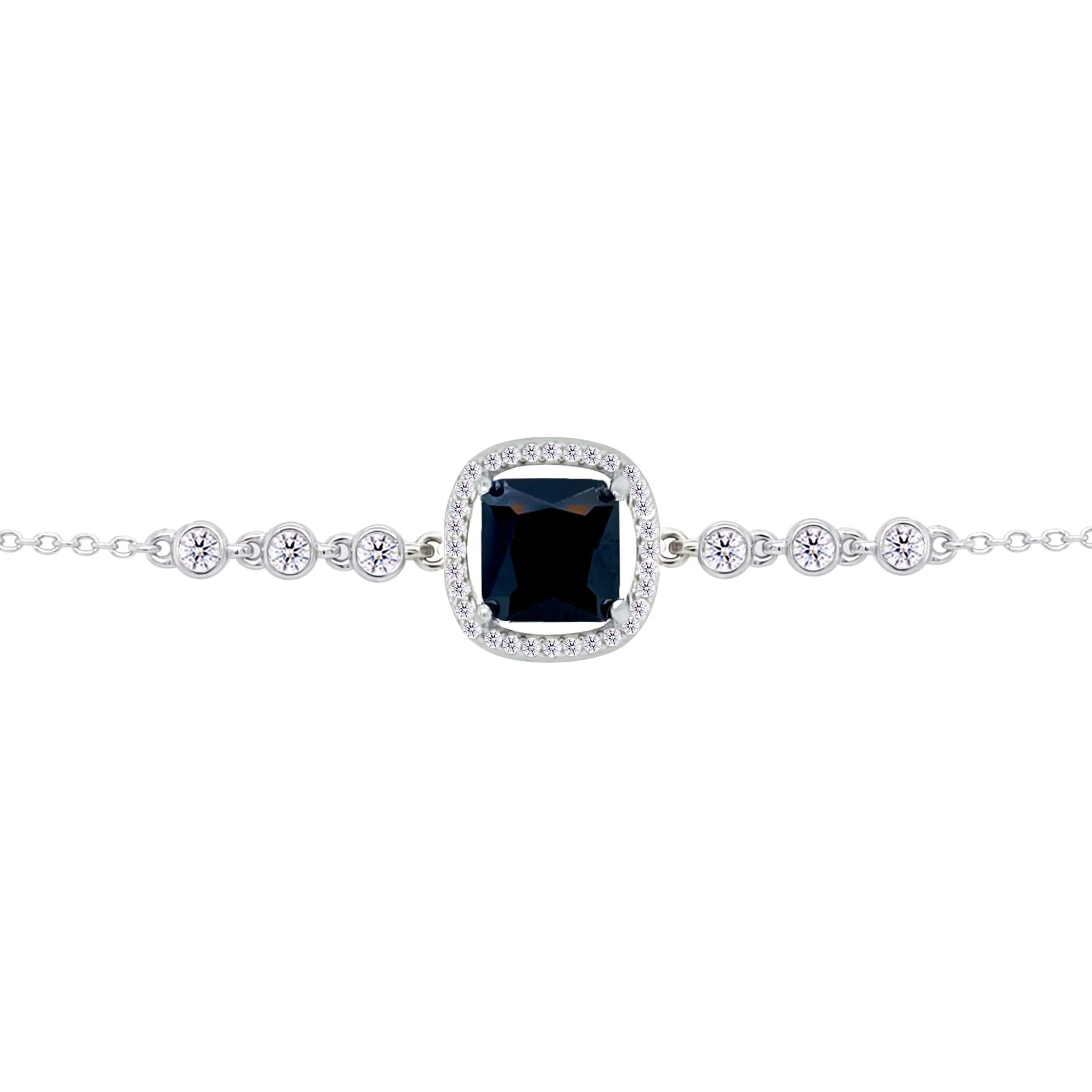 Asfour Crysta lChain Bracelet with Halo Black Square Design In 925 Sterling Silver-BD0230-P