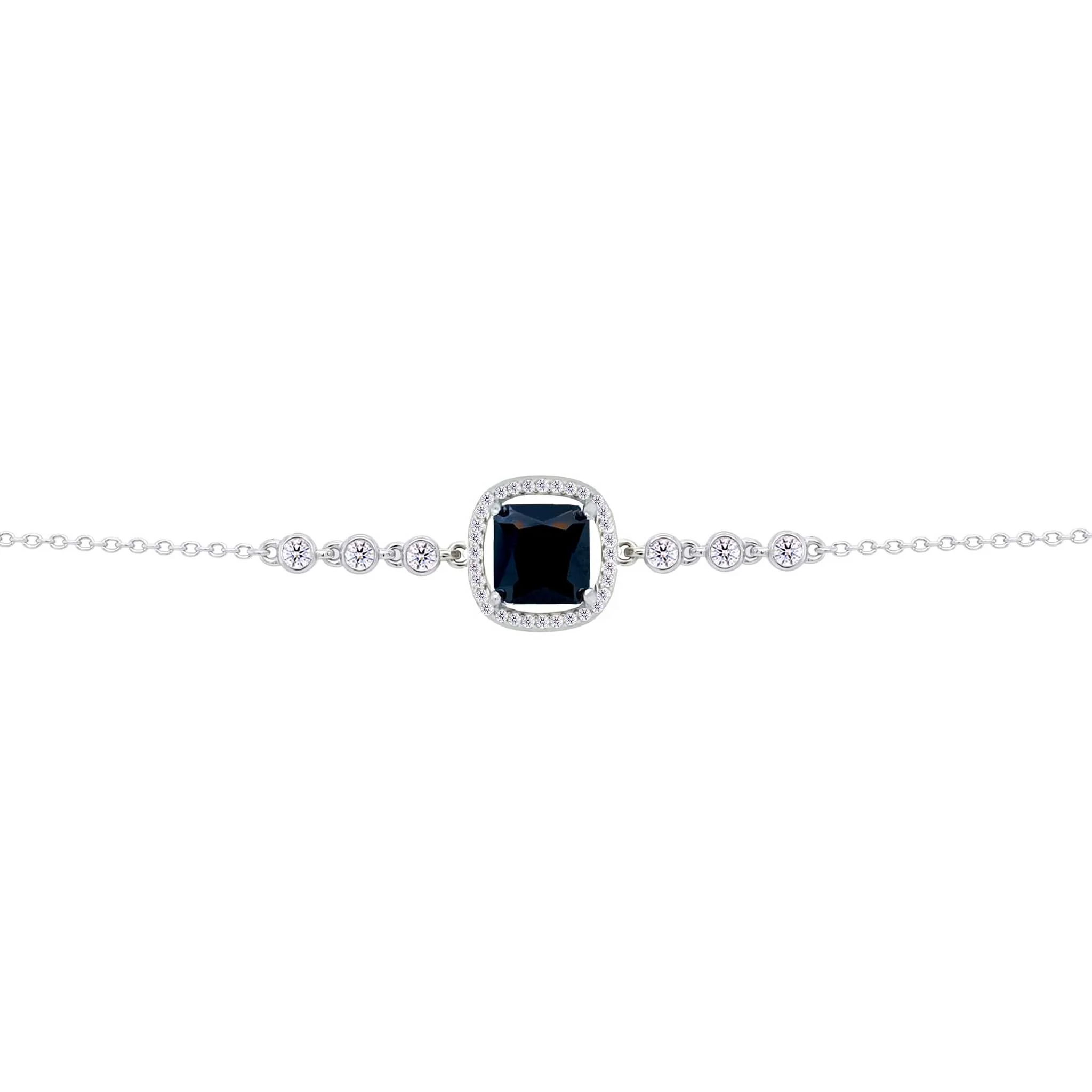 Asfour Crysta lChain Bracelet with Halo Black Square Design In 925 Sterling Silver-BD0230-P - Image 2