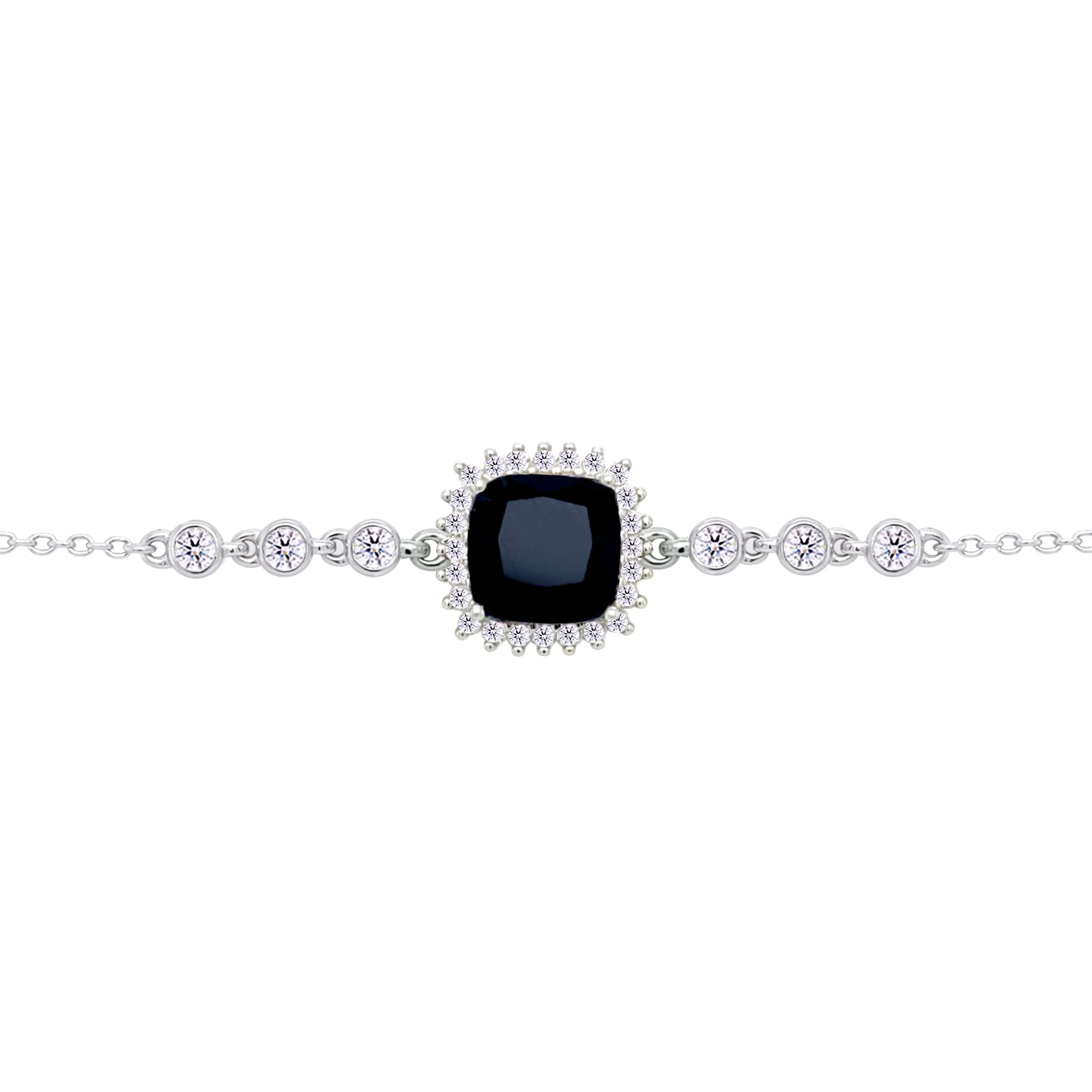 Asfour Crysta lChain Bracelet with Halo Black Square Design In 925 Sterling Silver-BD0231-WP