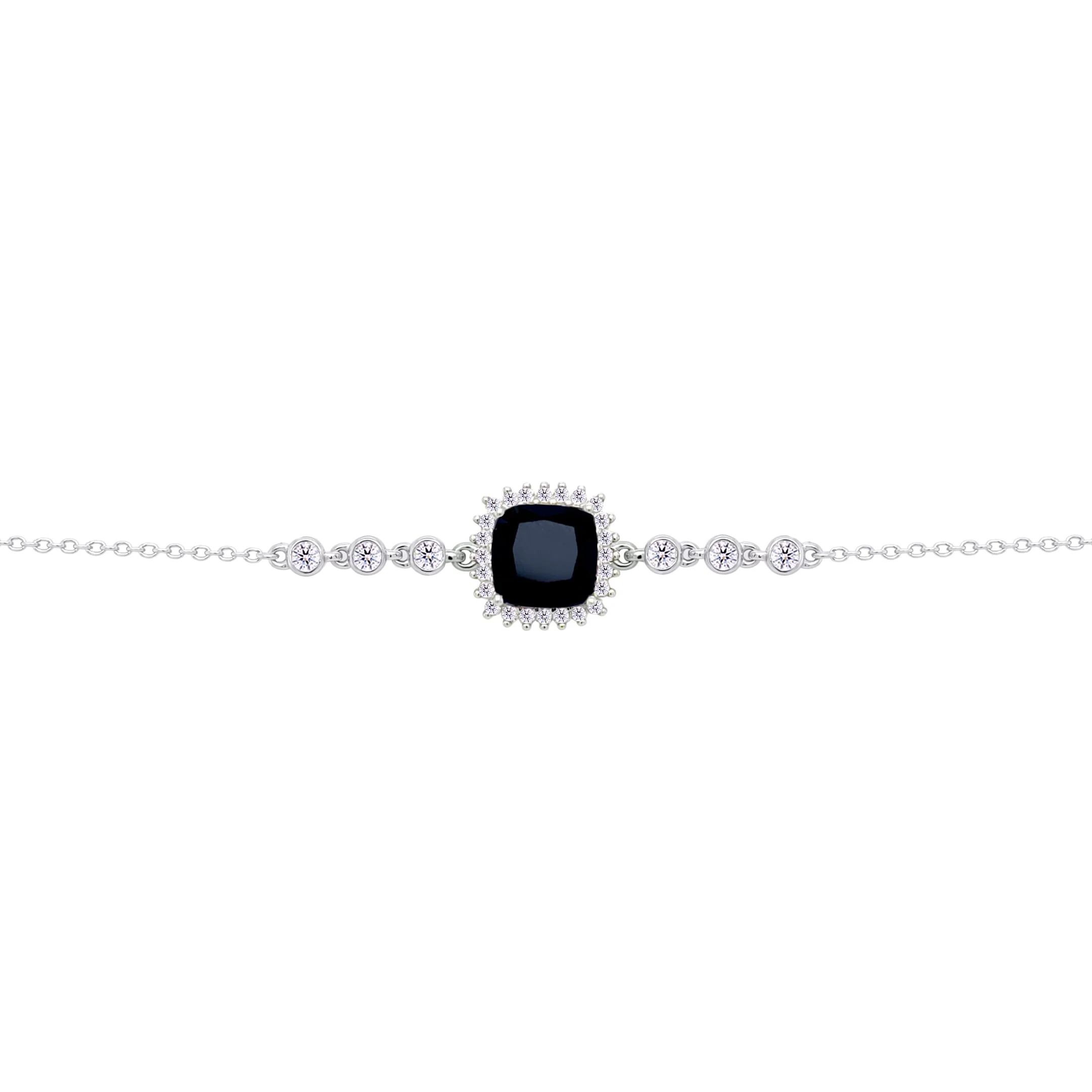 Asfour Crysta lChain Bracelet with Halo Black Square Design In 925 Sterling Silver-BD0231-WP - Image 2
