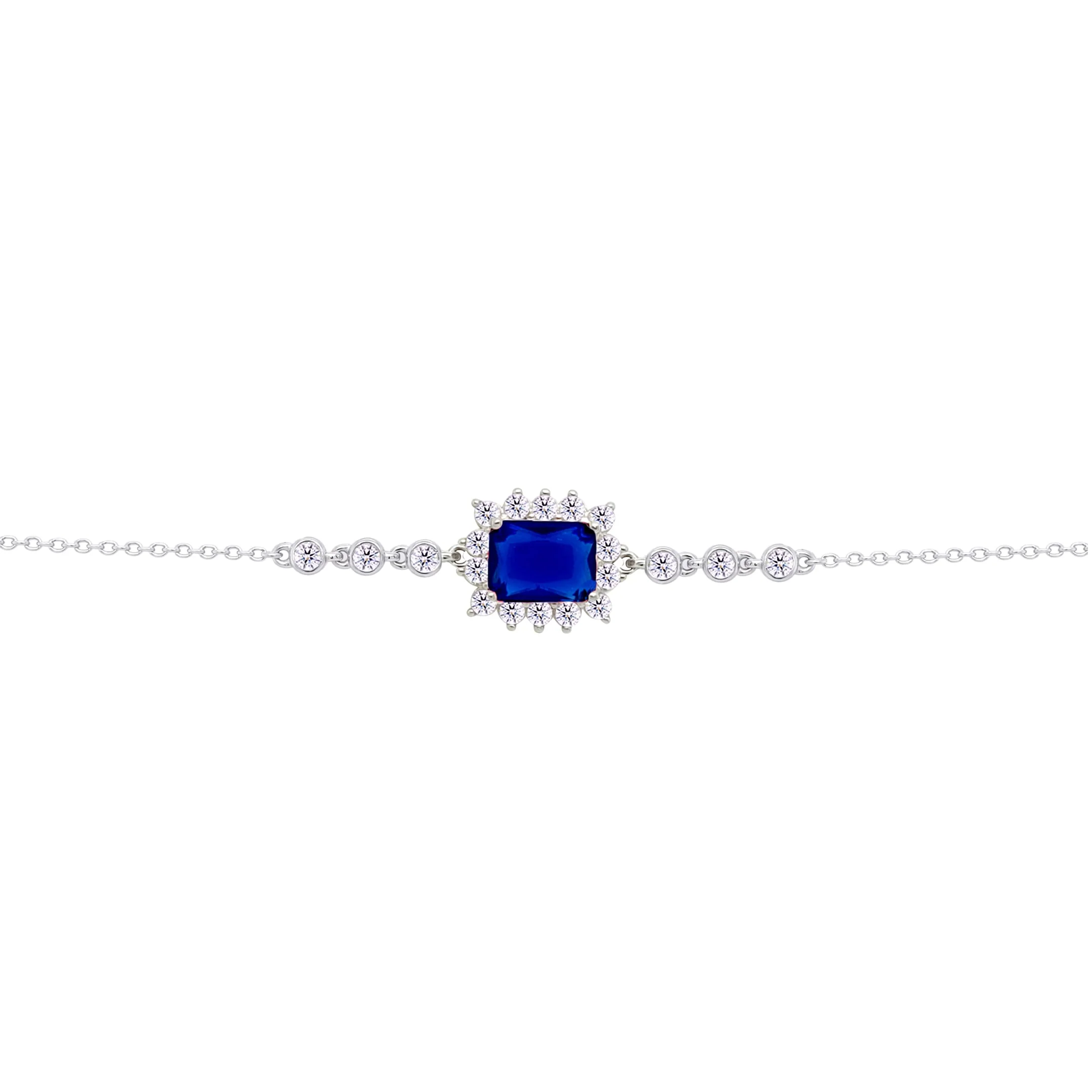 Asfour Crysta lChain Bracelet with Halo Blue Emerald Design In 925 Sterling Silver-BD0233-B - Image 2