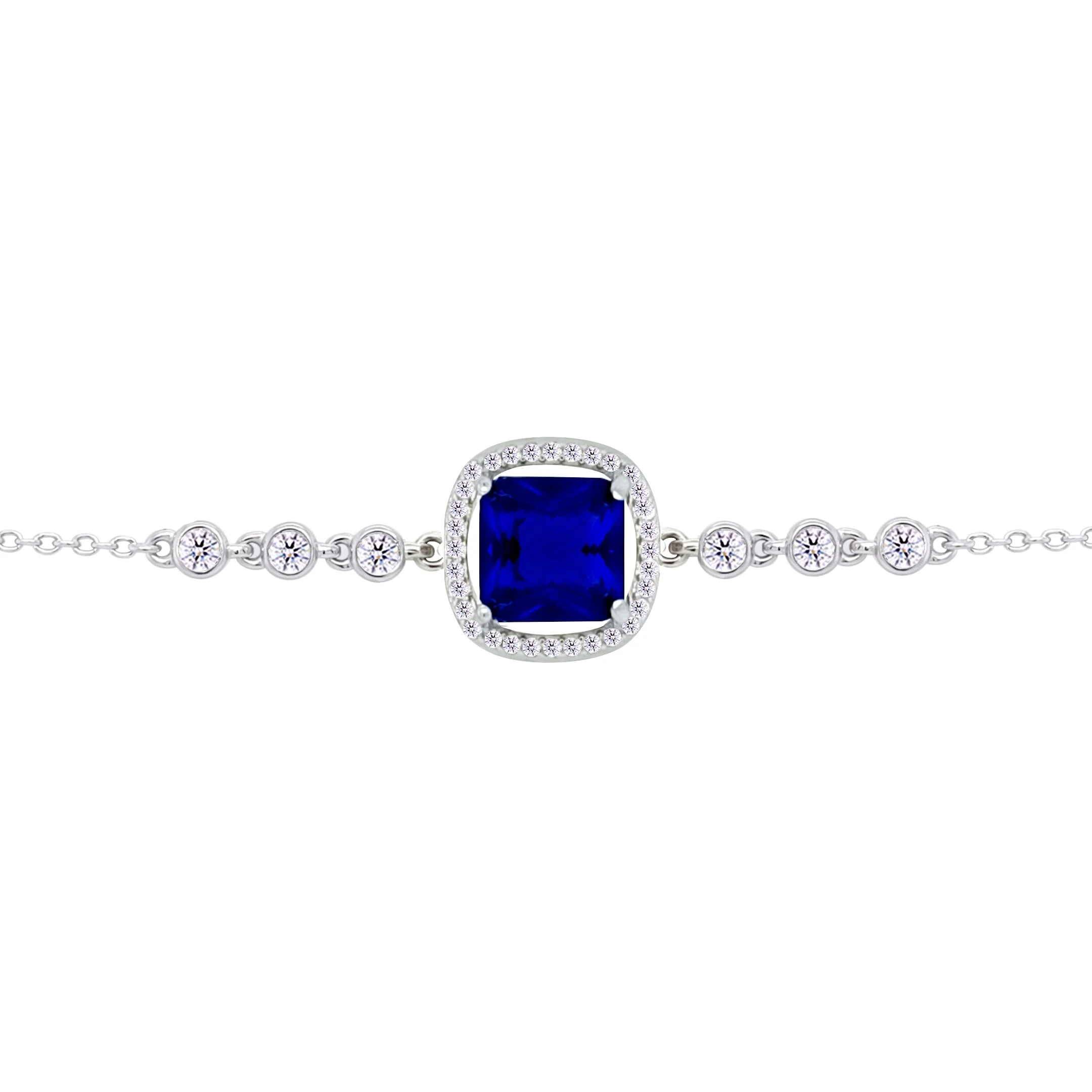Asfour Crysta lChain Bracelet with Halo Blue Square Design In 925 Sterling Silver-BD0230-B