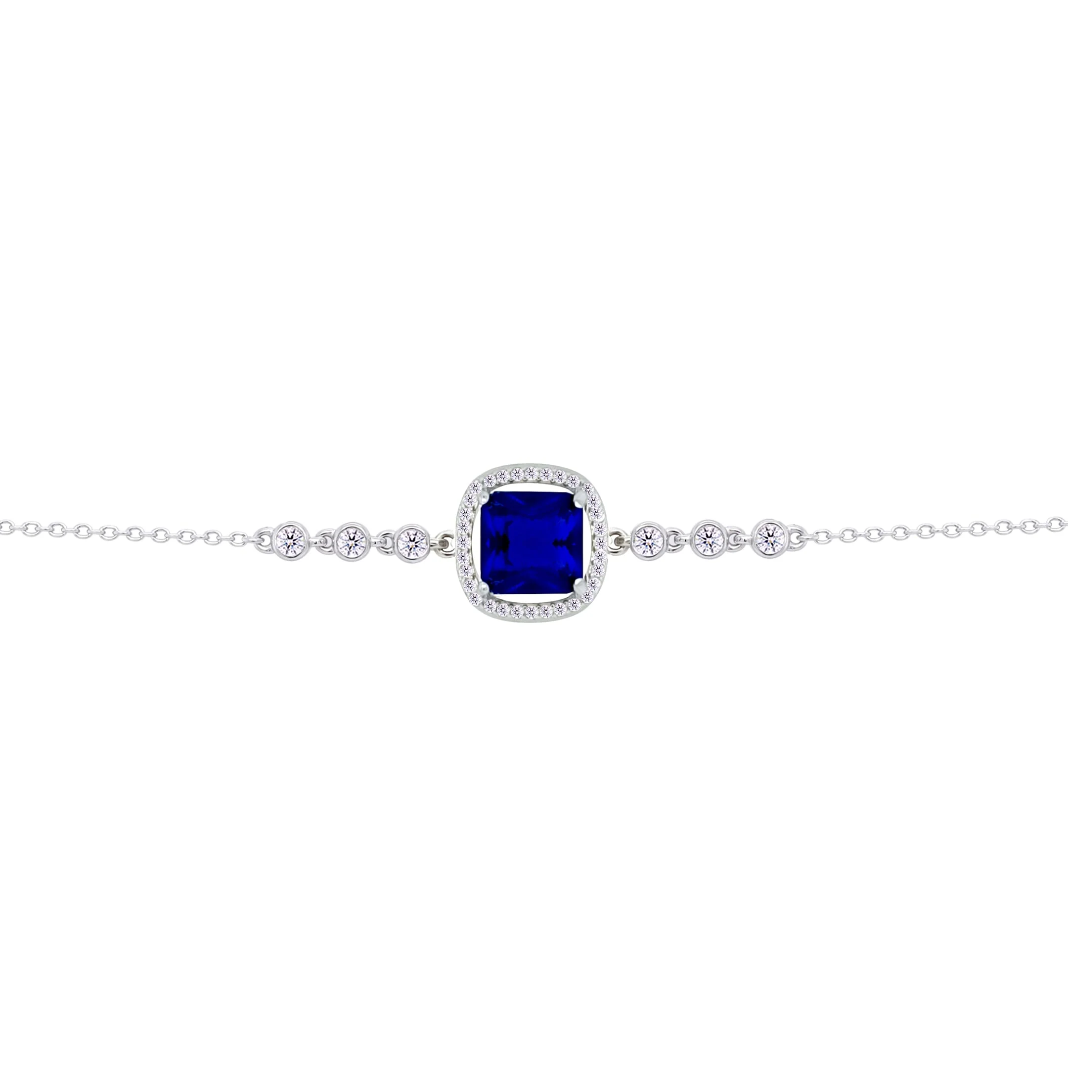 Asfour Crysta lChain Bracelet with Halo Blue Square Design In 925 Sterling Silver-BD0230-B - Image 2