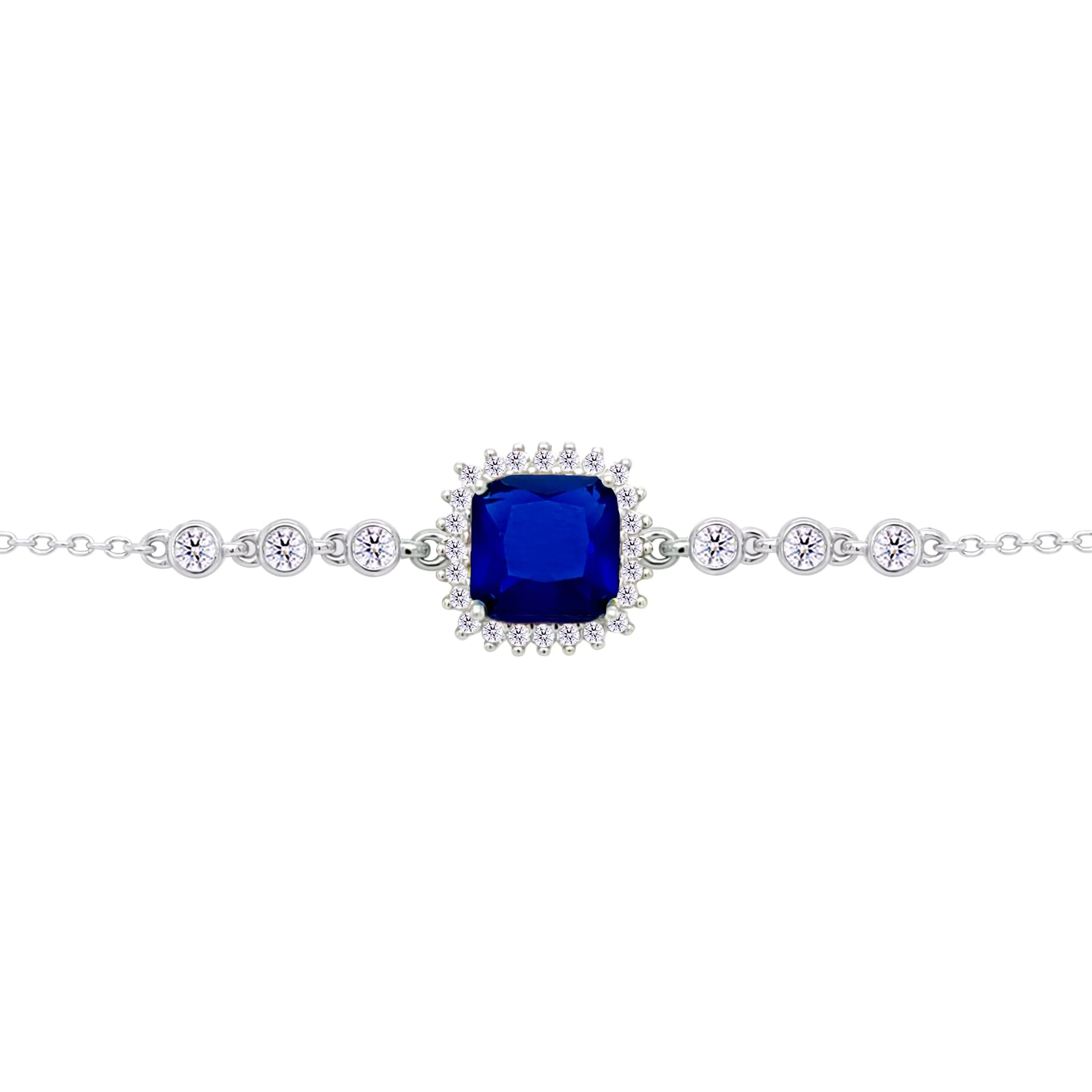 Asfour Crysta lChain Bracelet with Halo Blue Square Design In 925 Sterling Silver-BD0231-WB