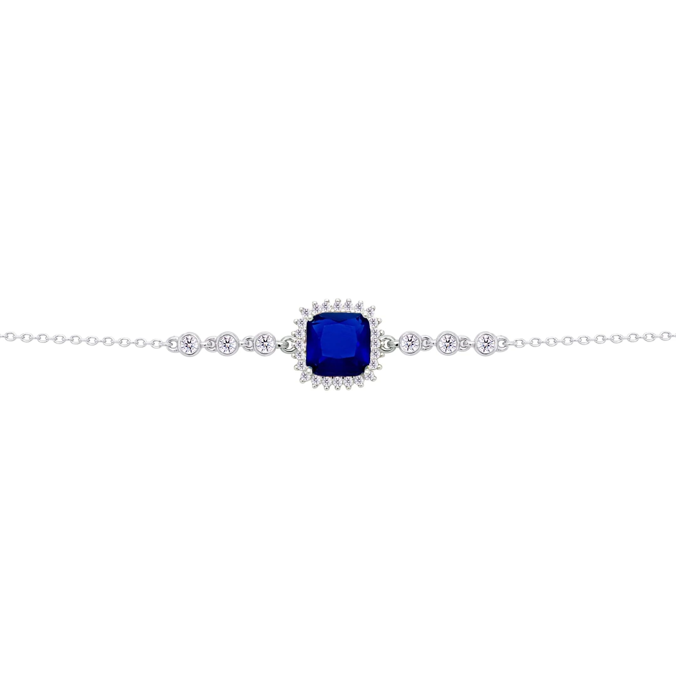 Asfour Crysta lChain Bracelet with Halo Blue Square Design In 925 Sterling Silver-BD0231-WB - Image 2