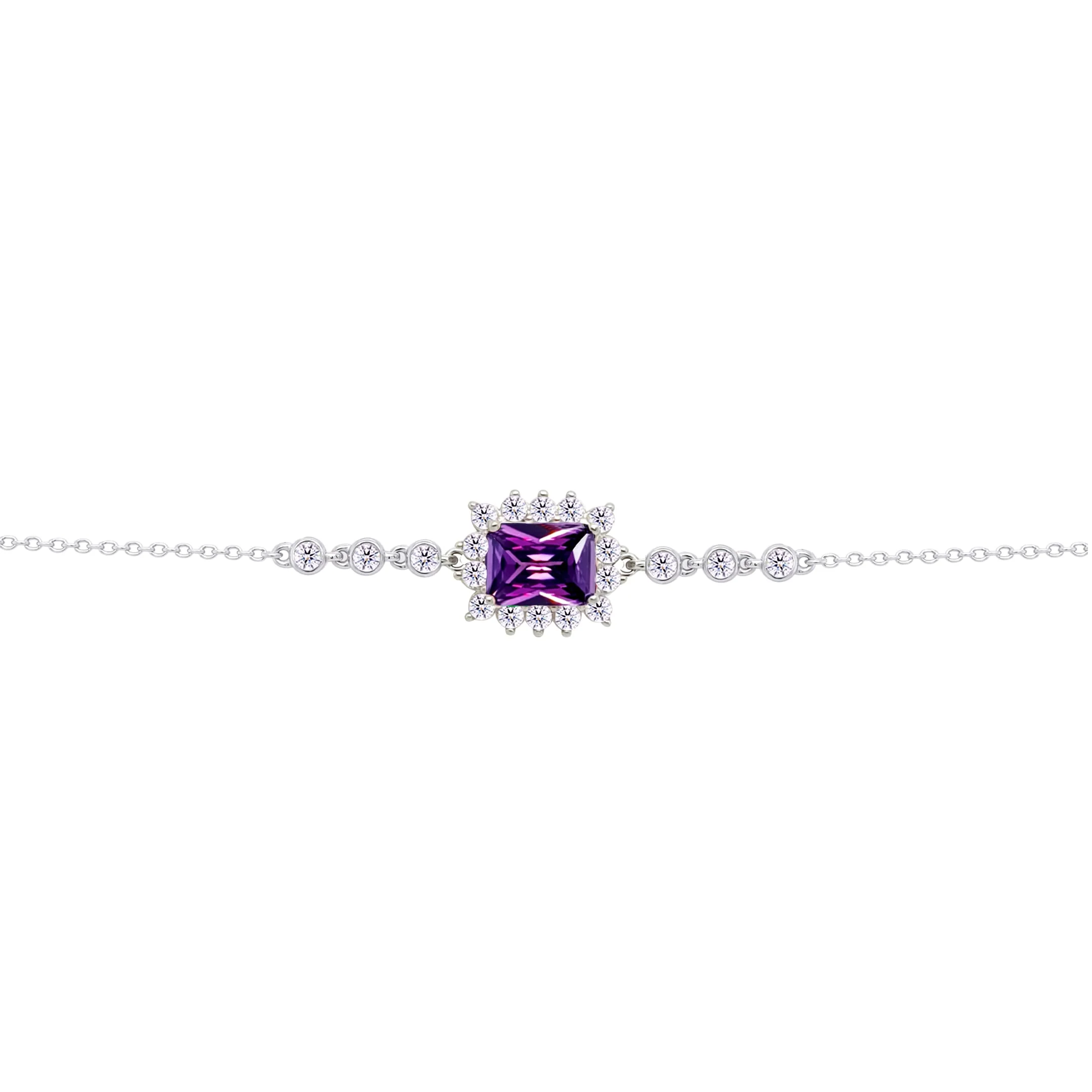 Asfour Crysta lChain Bracelet with Halo Dark Tenzanite Emerald Design In 925 Sterling Silver-BD0233-N5 - Image 2