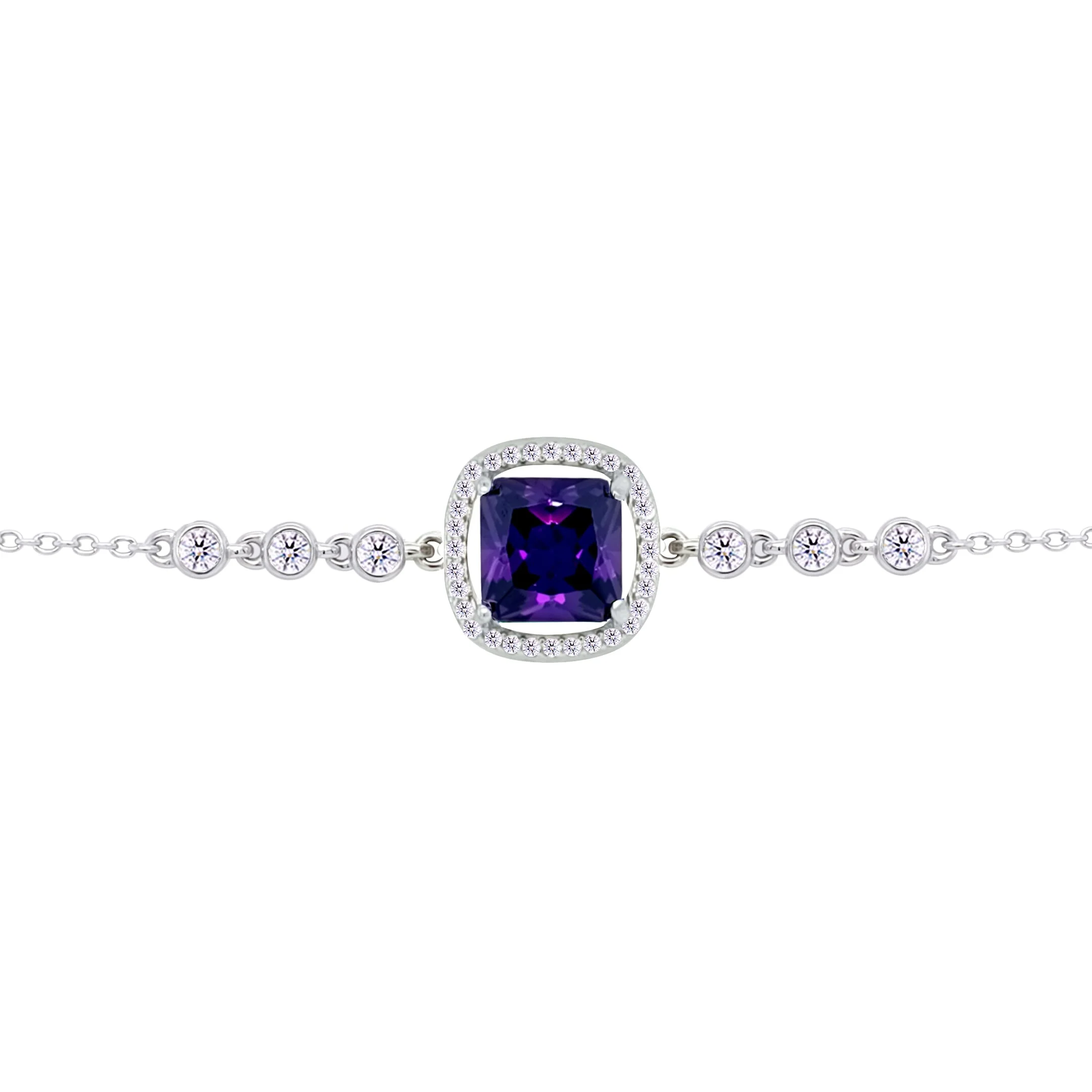 Asfour Crysta lChain Bracelet with Halo Dark Tenzanite Square Design In 925 Sterling Silver-BD0230-N5
