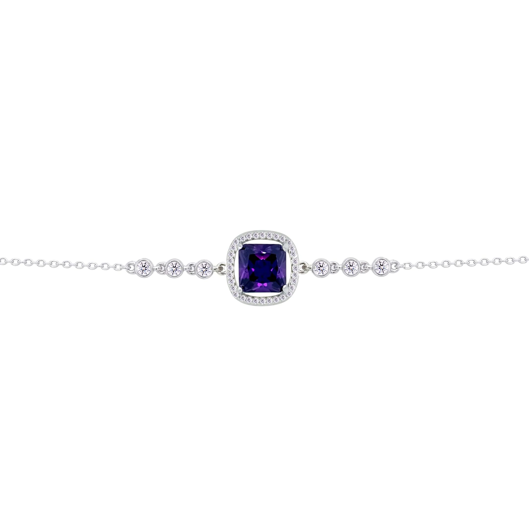 Asfour Crysta lChain Bracelet with Halo Dark Tenzanite Square Design In 925 Sterling Silver-BD0230-N5 - Image 2