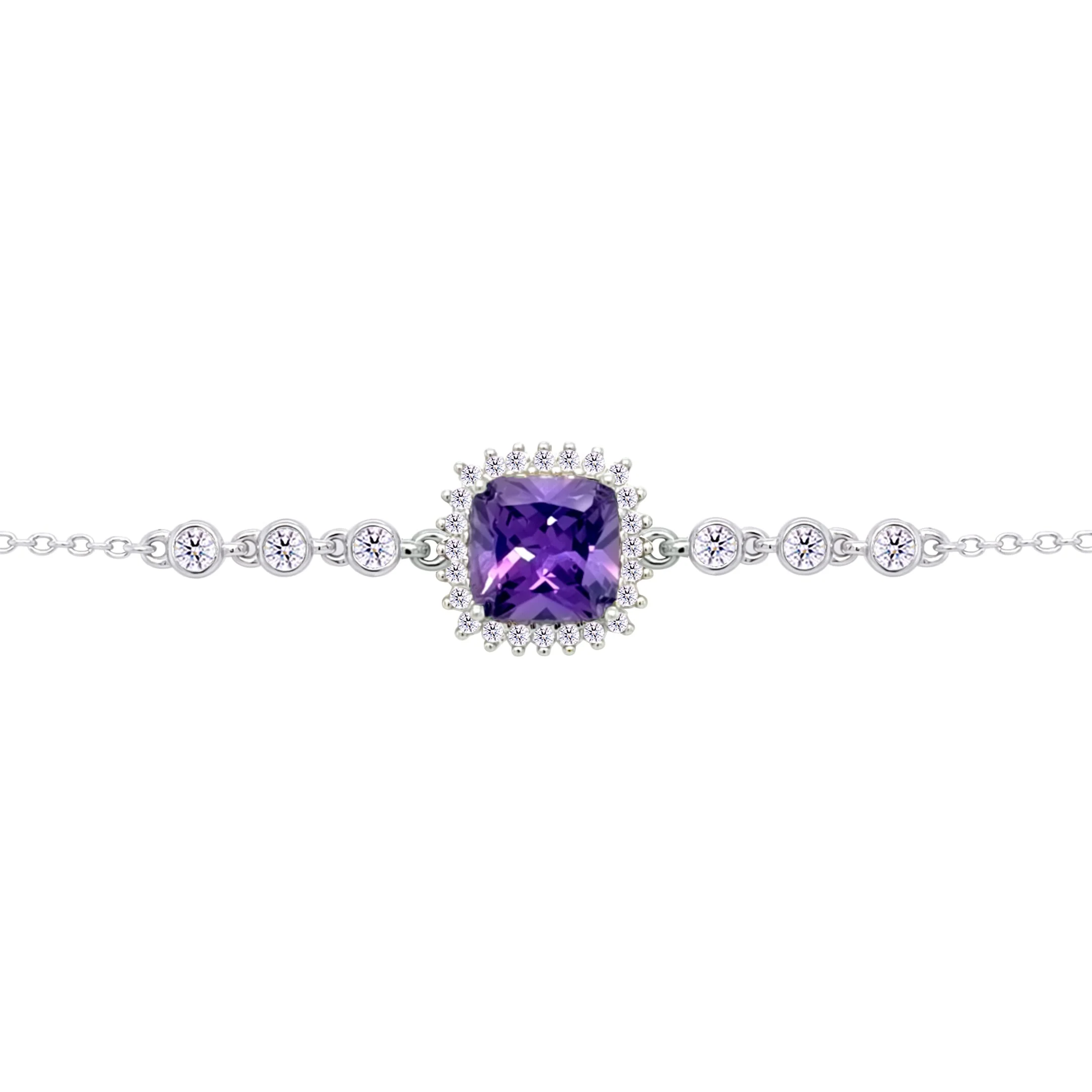 Asfour Crysta lChain Bracelet with Halo Dark Tenzanite Square Design In 925 Sterling Silver-BD0231-WN5