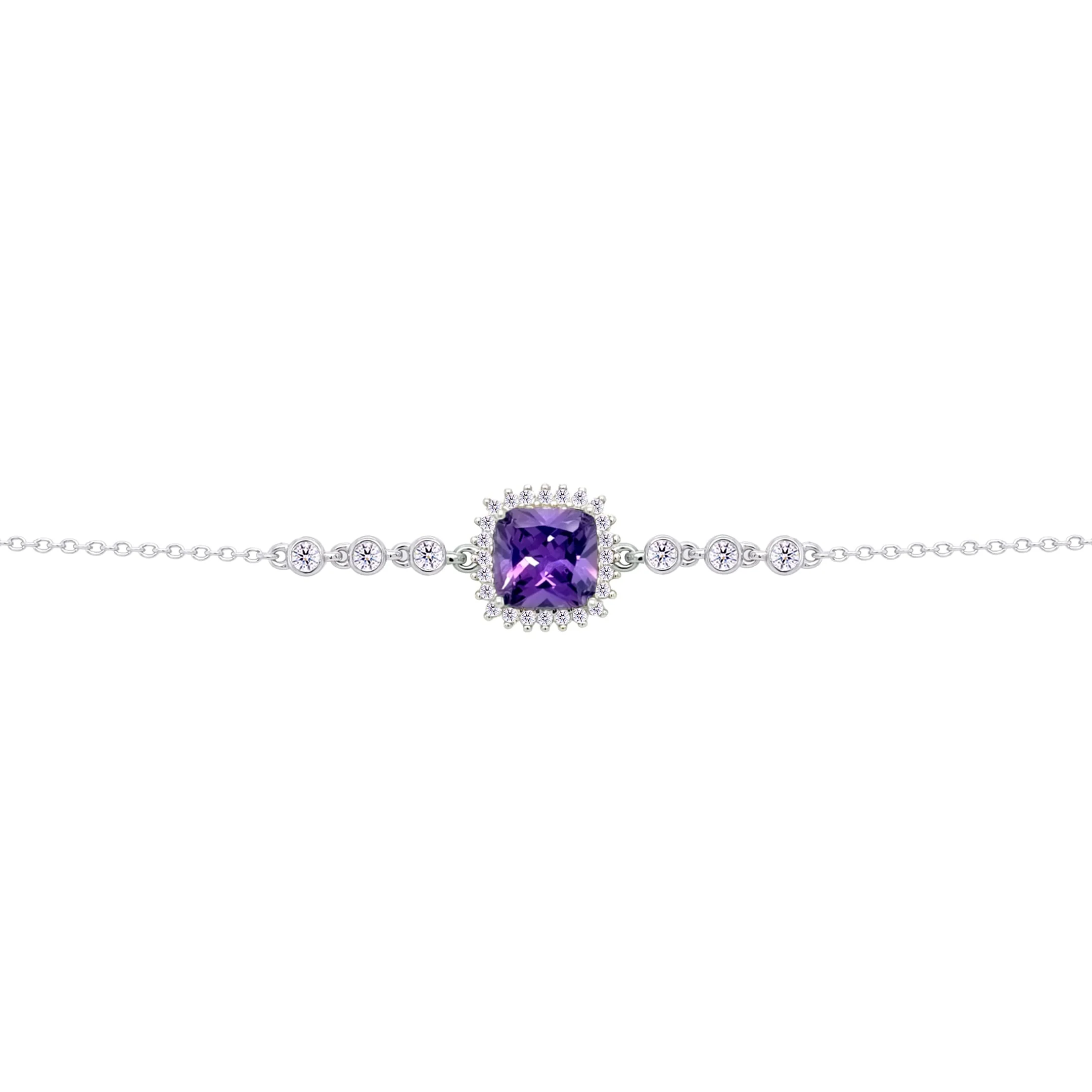 Asfour Crysta lChain Bracelet with Halo Dark Tenzanite Square Design In 925 Sterling Silver-BD0231-WN5 - Image 2