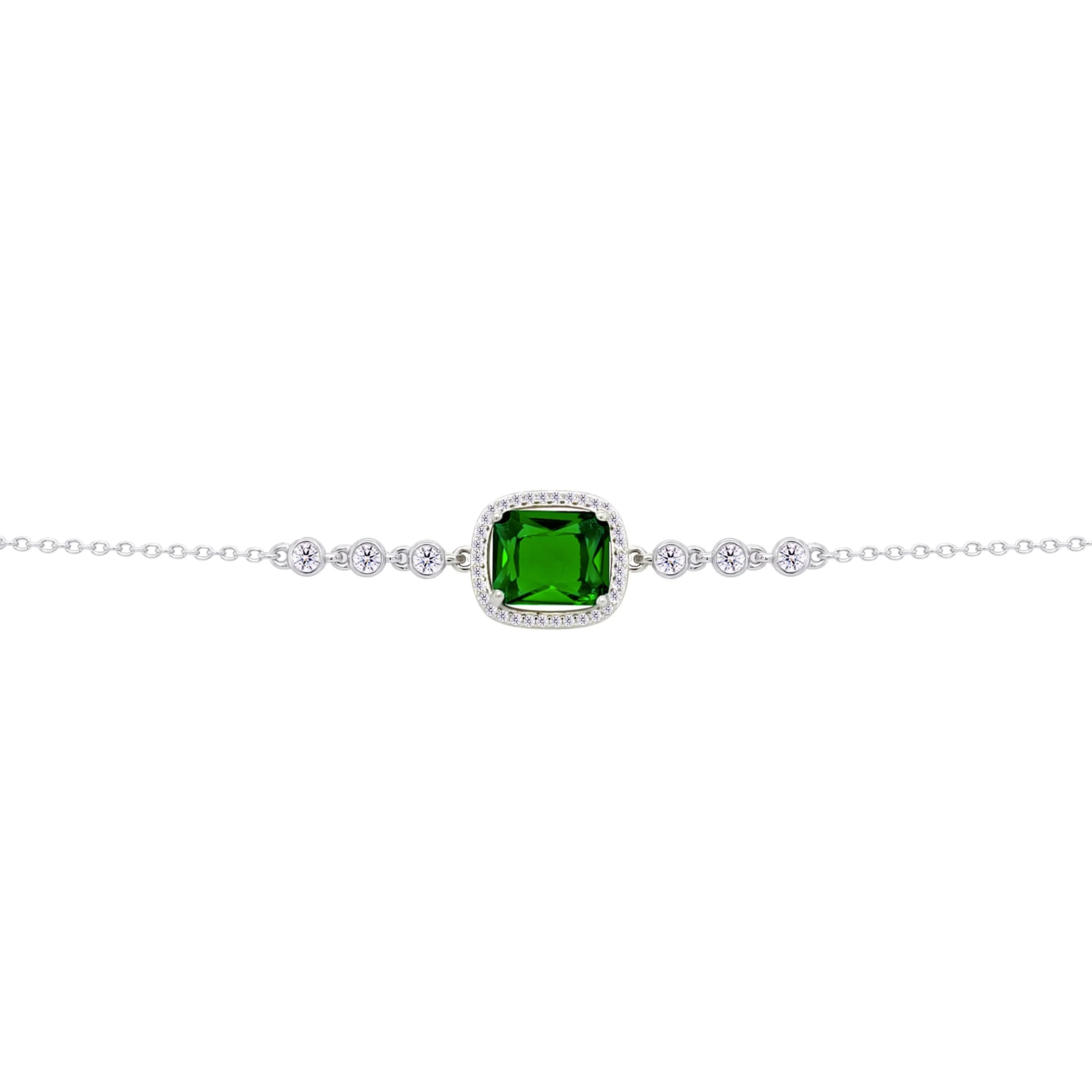 Asfour Crysta lChain Bracelet with Halo Emerald Zircon Design In 925 Sterling Silver-BD0232-G - Image 2