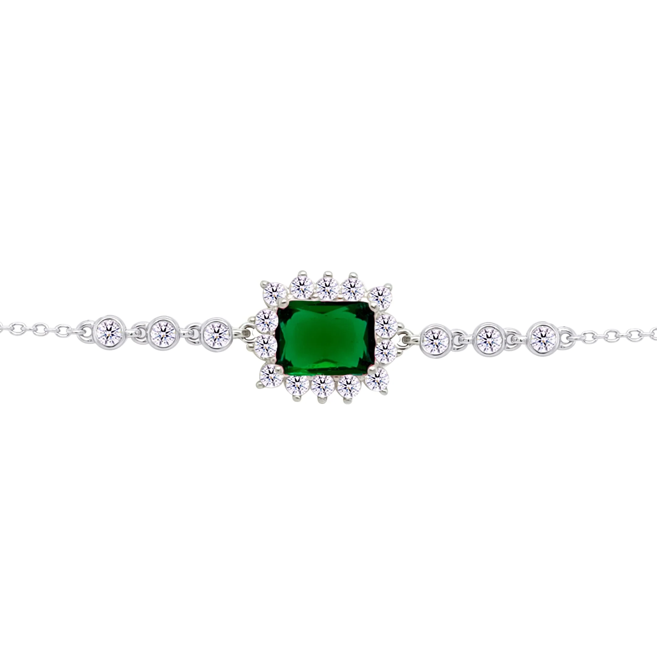 Asfour Crysta lChain Bracelet with Halo Emerald Zircon Design In 925 Sterling Silver-BD0233-G
