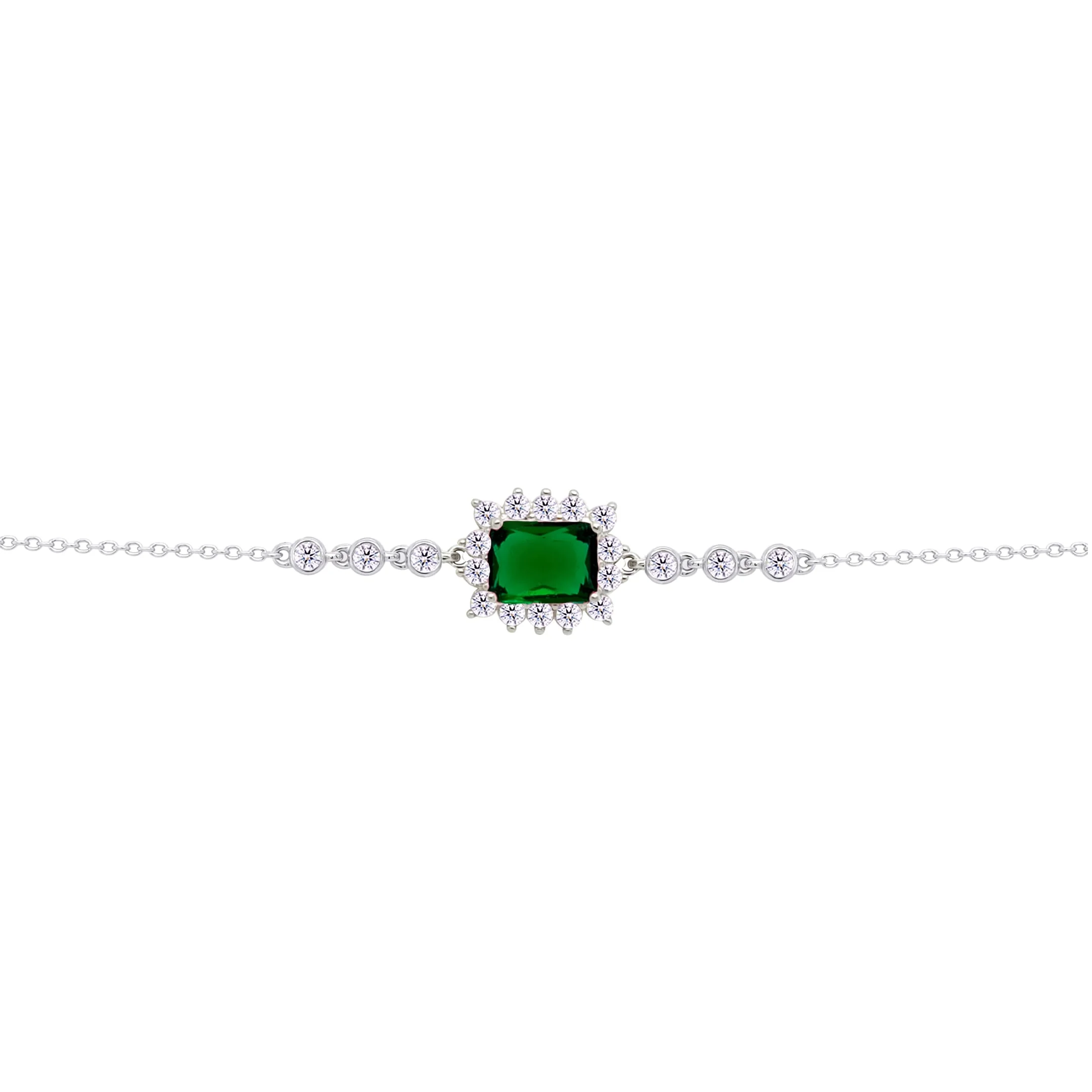 Asfour Crysta lChain Bracelet with Halo Emerald Zircon Design In 925 Sterling Silver-BD0233-G - Image 2