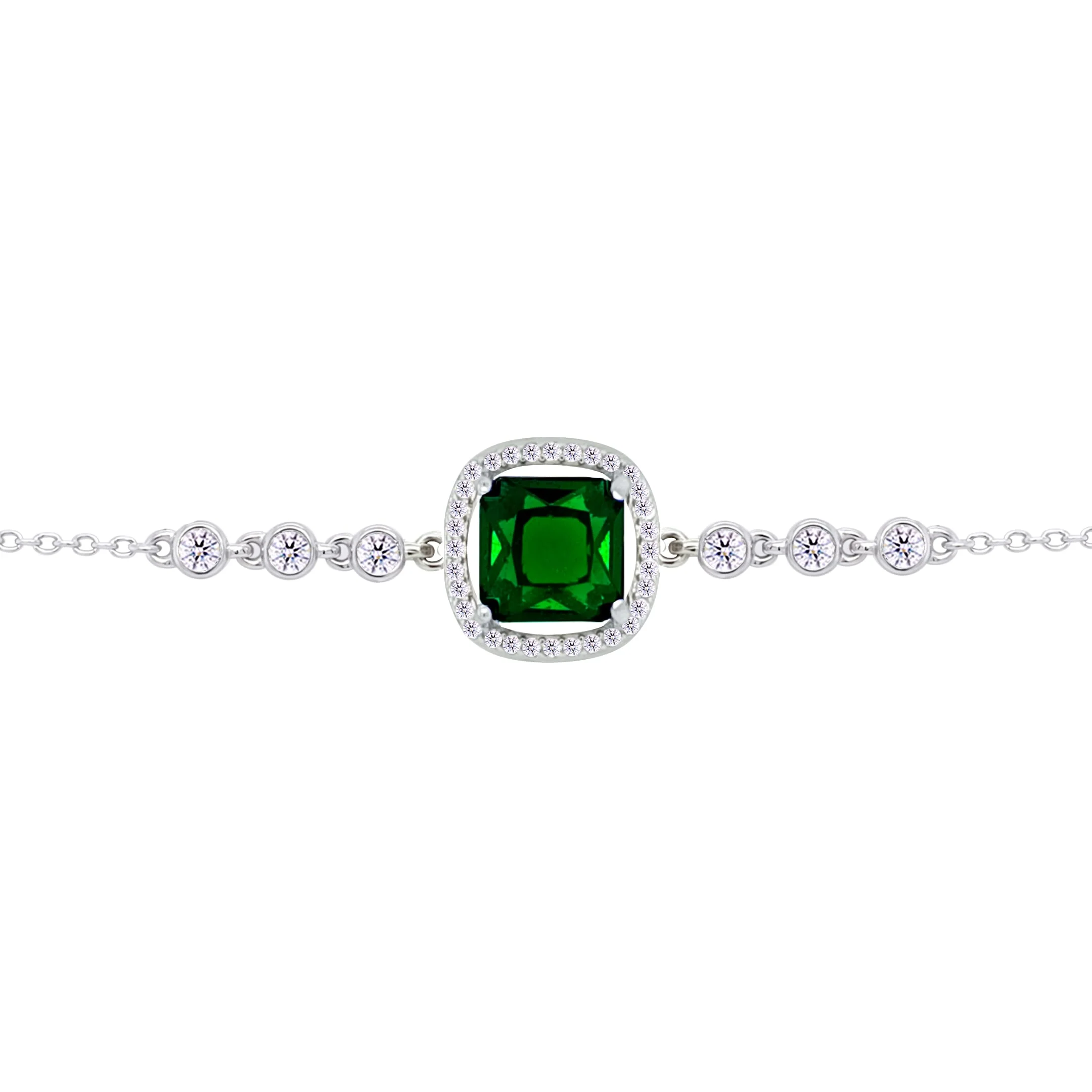 Asfour Crysta lChain Bracelet with Halo Emerald Zircon Square Design In 925 Sterling Silver-BD0230-G