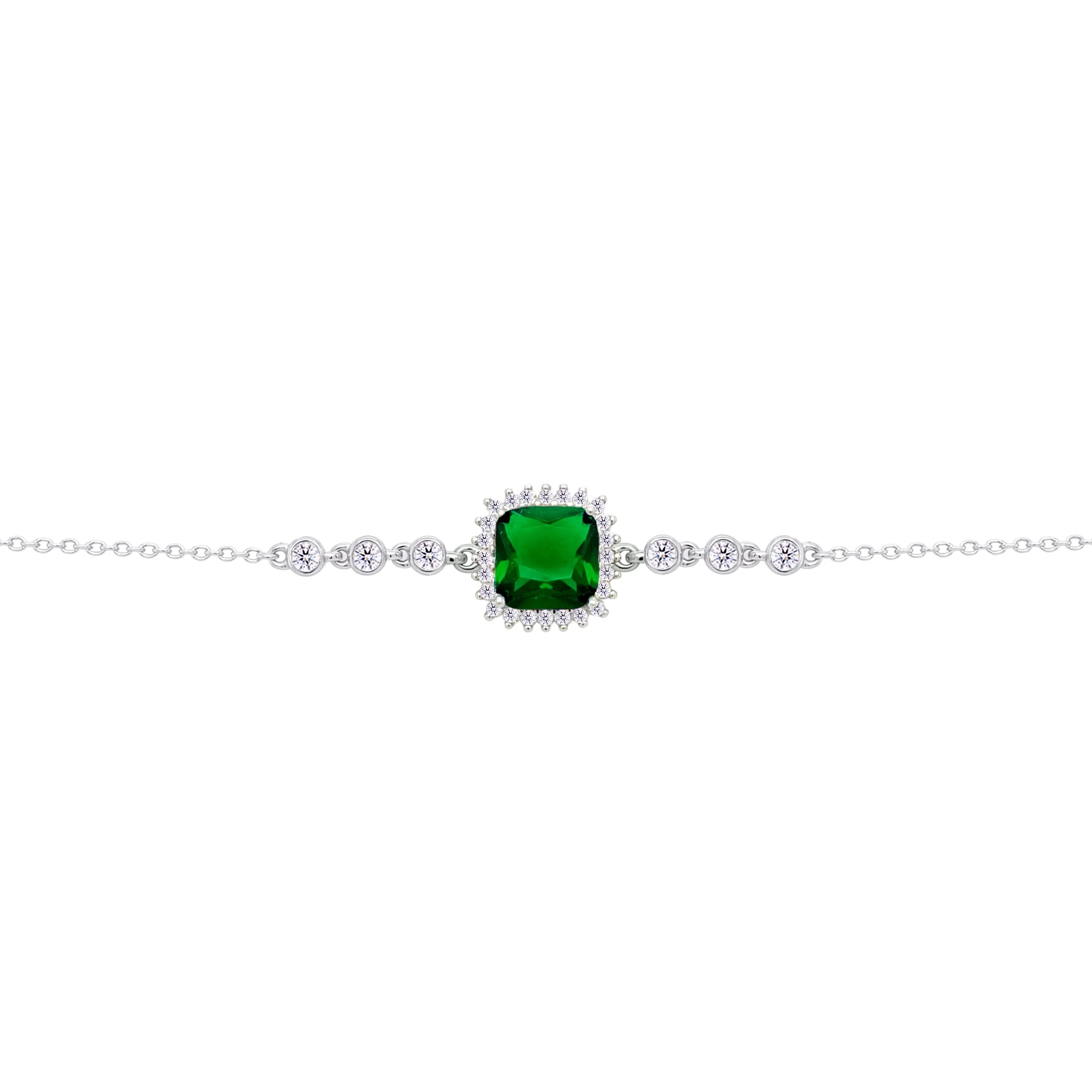 Asfour Crysta lChain Bracelet with Halo Emerald Zircon Square Design In 925 Sterling Silver-BD0231-WG - Image 2
