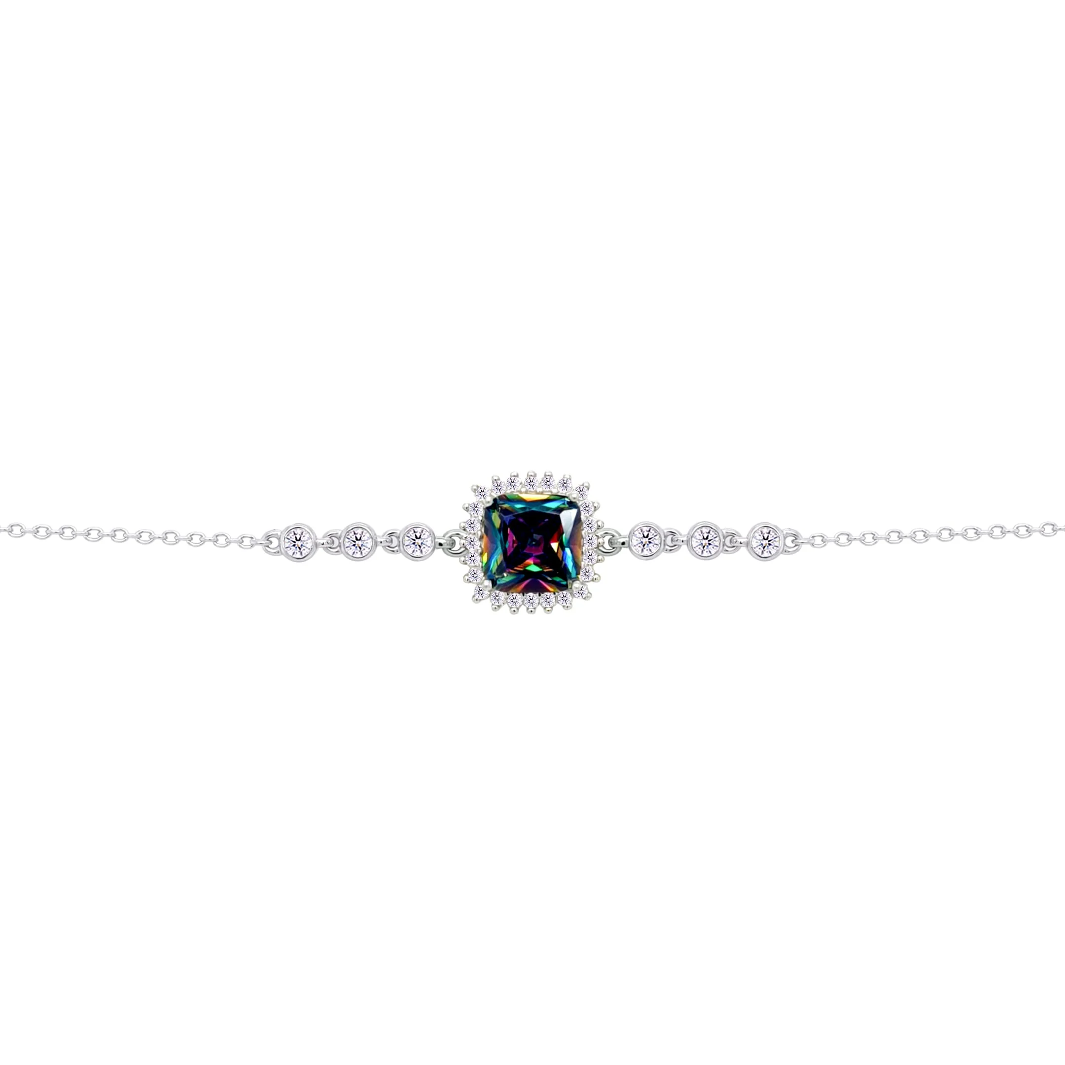 Asfour Crysta lChain Bracelet with Halo Multi Color Square Design In 925 Sterling Silver-BD0231-WAP - Image 2