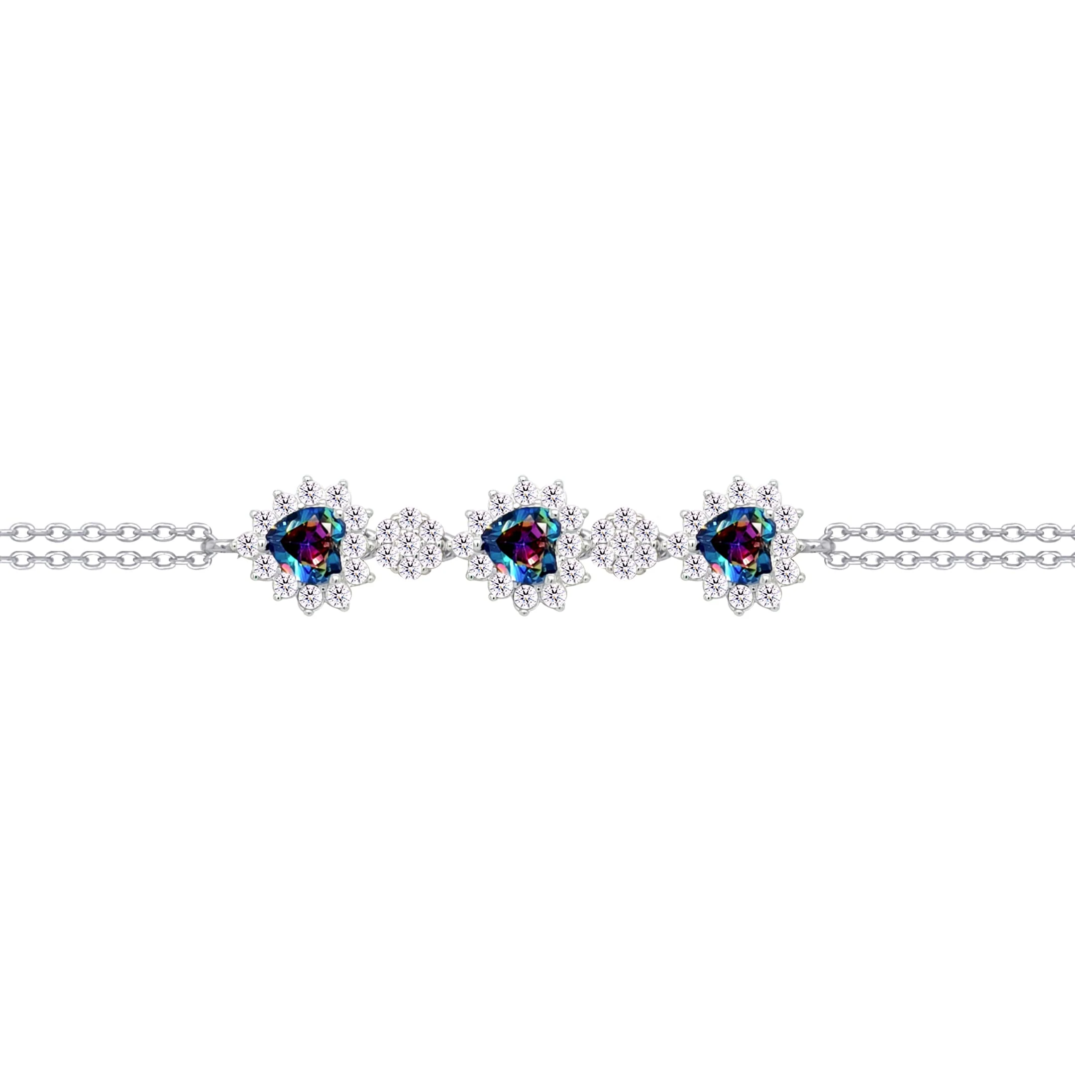 Asfour Crysta lChain Bracelet With Multi Color Hearts Design In 925 Sterling Silver-BD0196-WAP
