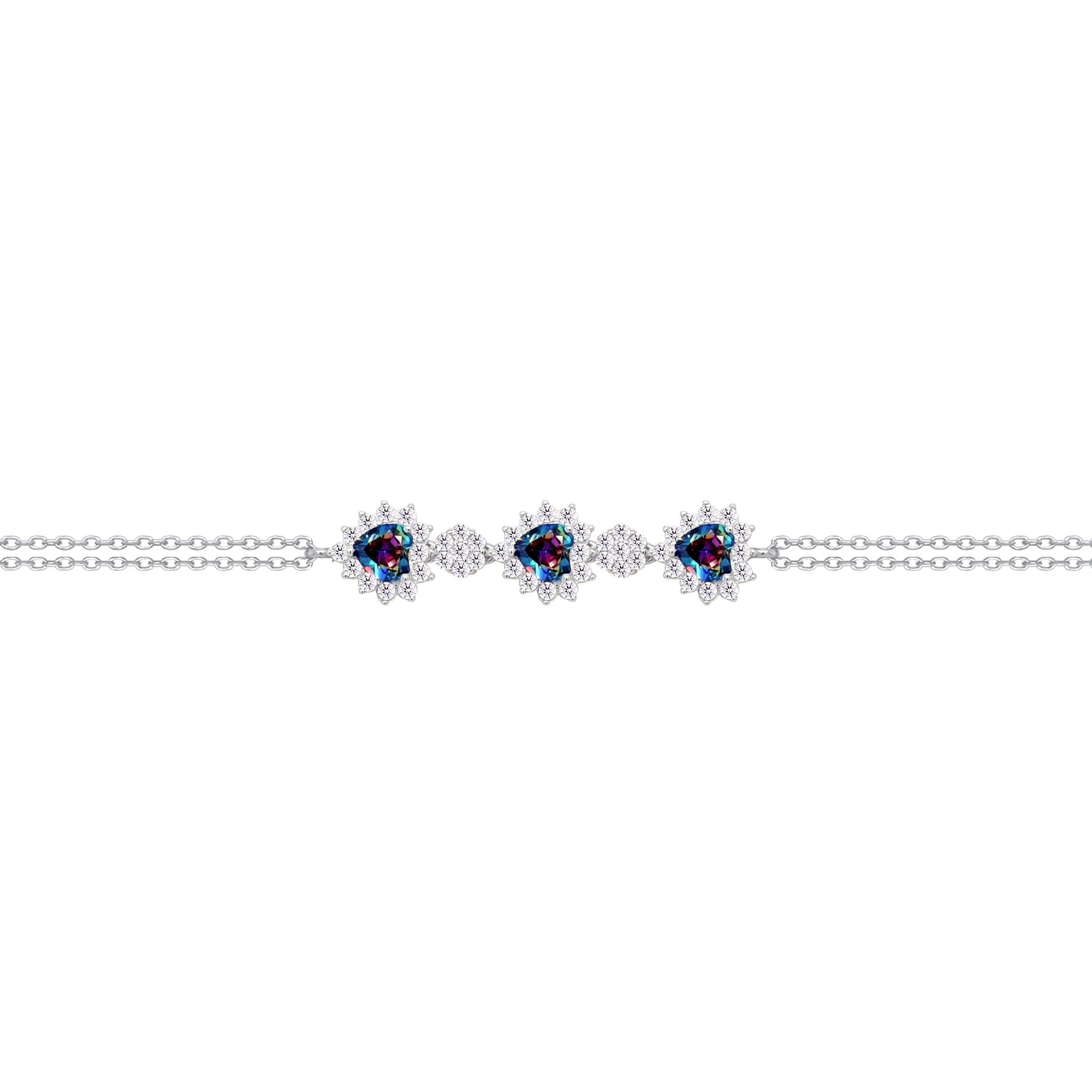 Asfour Crysta lChain Bracelet With Multi Color Hearts Design In 925 Sterling Silver-BD0196-WAP - Image 2