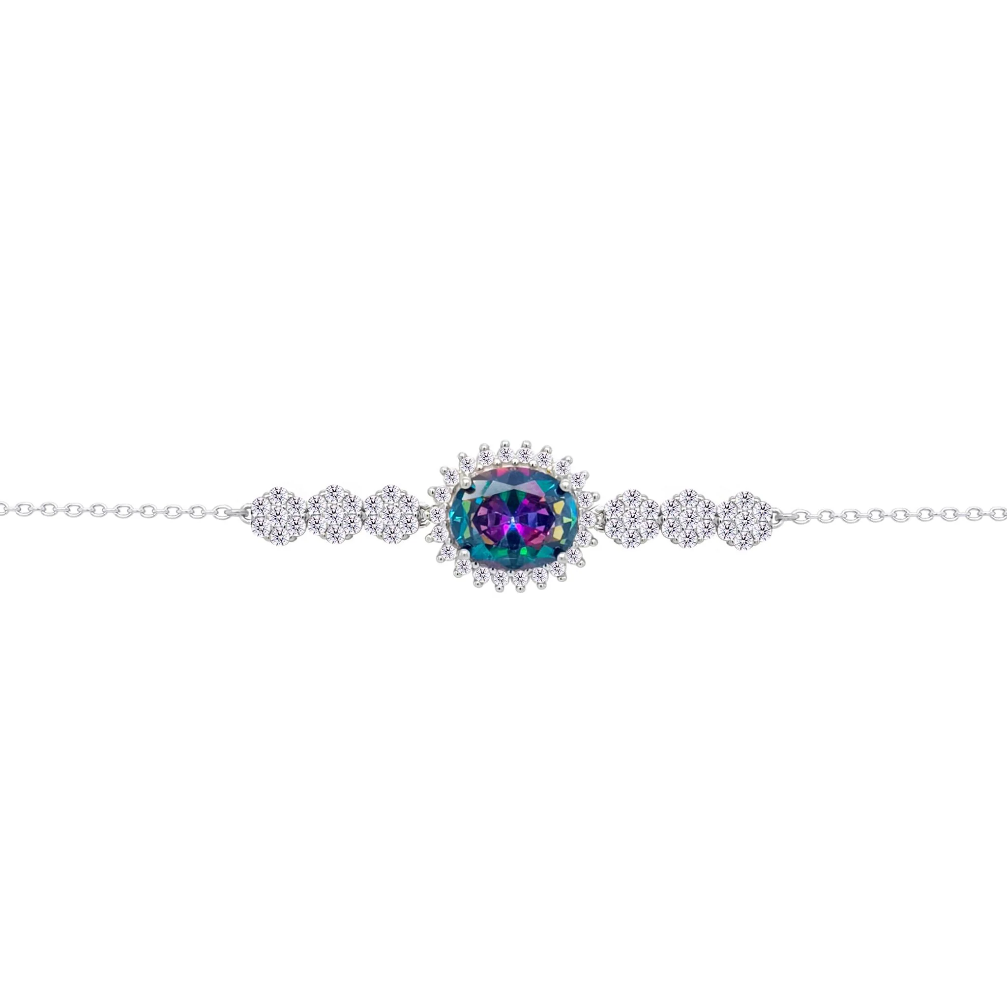 Asfour Crysta lChain Bracelet With Multi Color Oval Design In 925 Sterling Silver-BD0219-WAP - Image 2