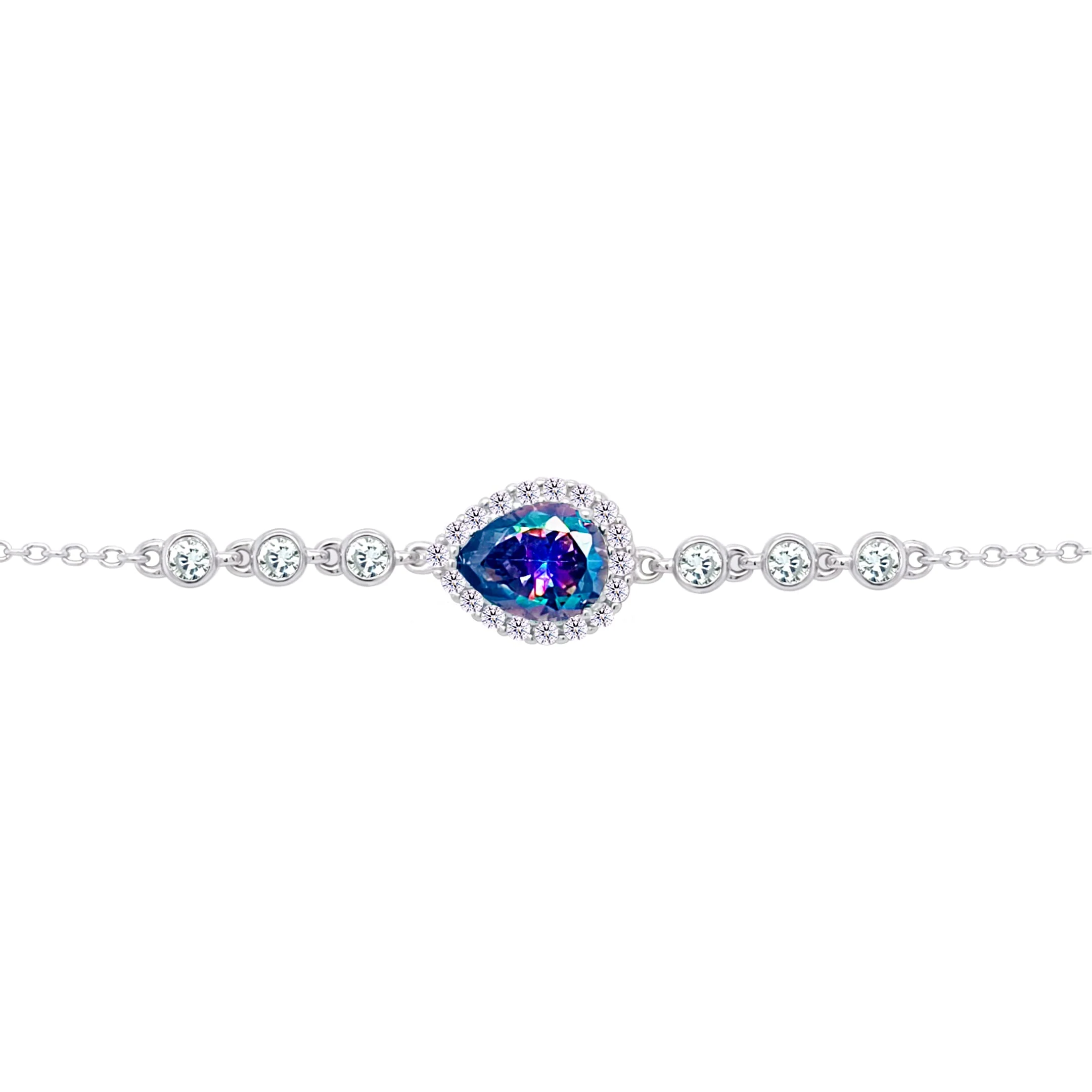 Asfour Crysta lChain Bracelet With Multi Color Pear Design In 925 Sterling Silver-BD0199-AP
