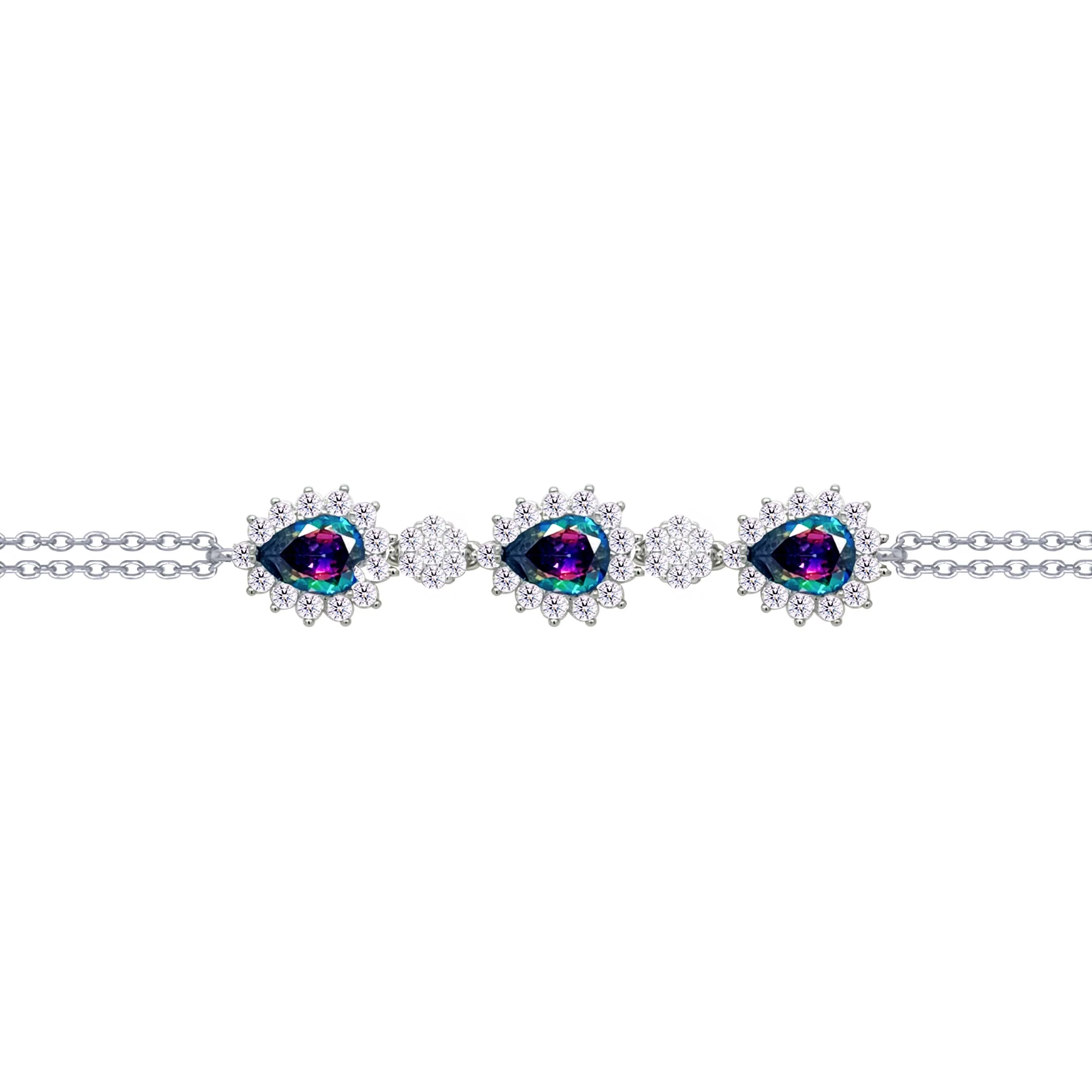 Asfour Crysta lChain Bracelet With Multi Color Pears Design In 925 Sterling Silver-BD0204-WAP