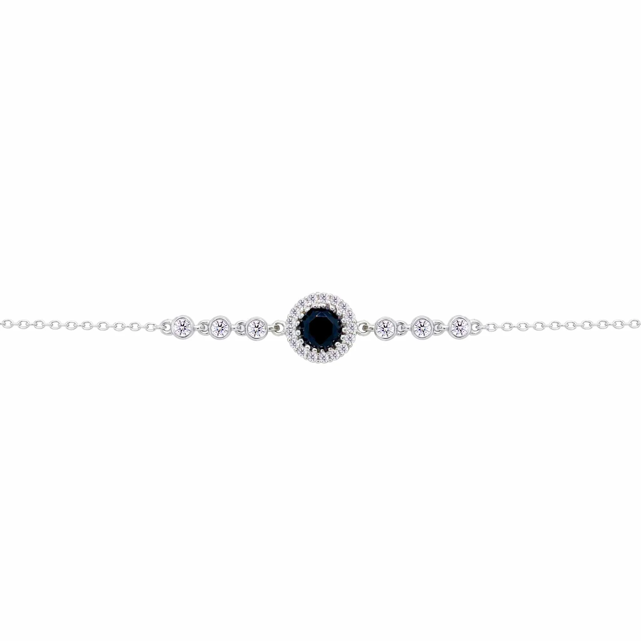 Asfour Crysta lChain Bracelet With Round Halo Black Stone In 925 Sterling Silver-BD0207-P - Image 2