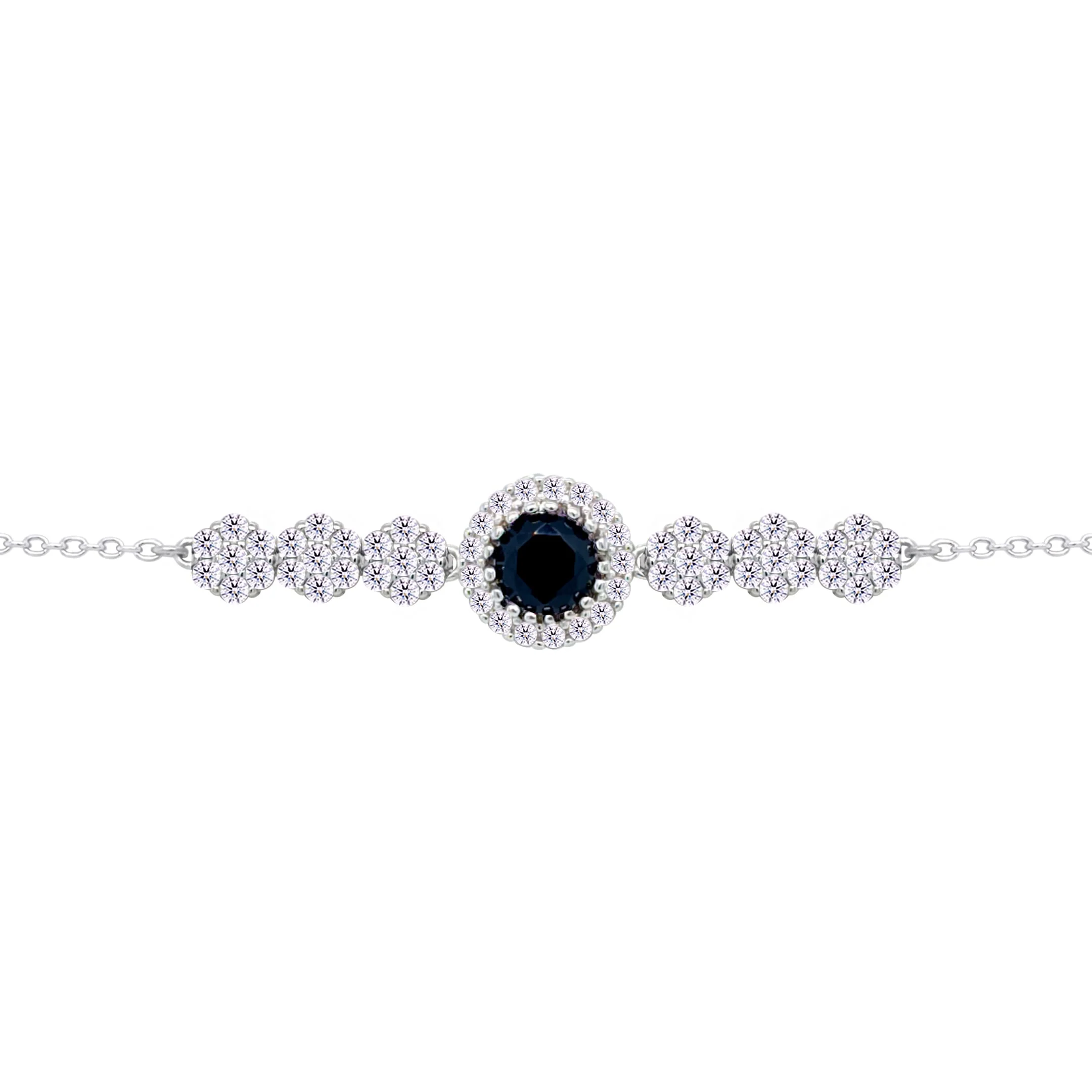 Asfour Crysta lChain Bracelet With Round Halo Black Stone In 925 Sterling Silver-BD0208-WP