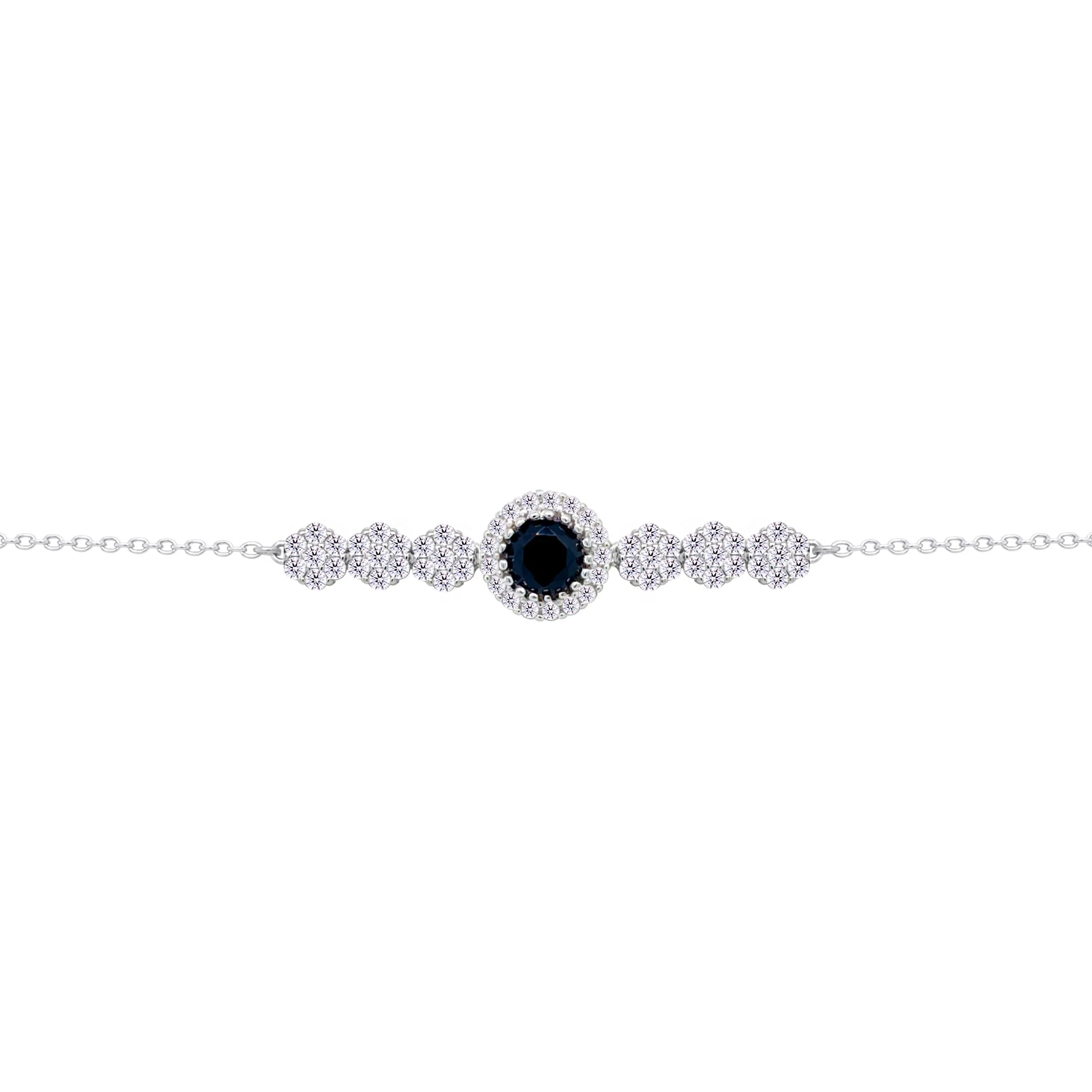 Asfour Crysta lChain Bracelet With Round Halo Black Stone In 925 Sterling Silver-BD0208-WP - Image 2