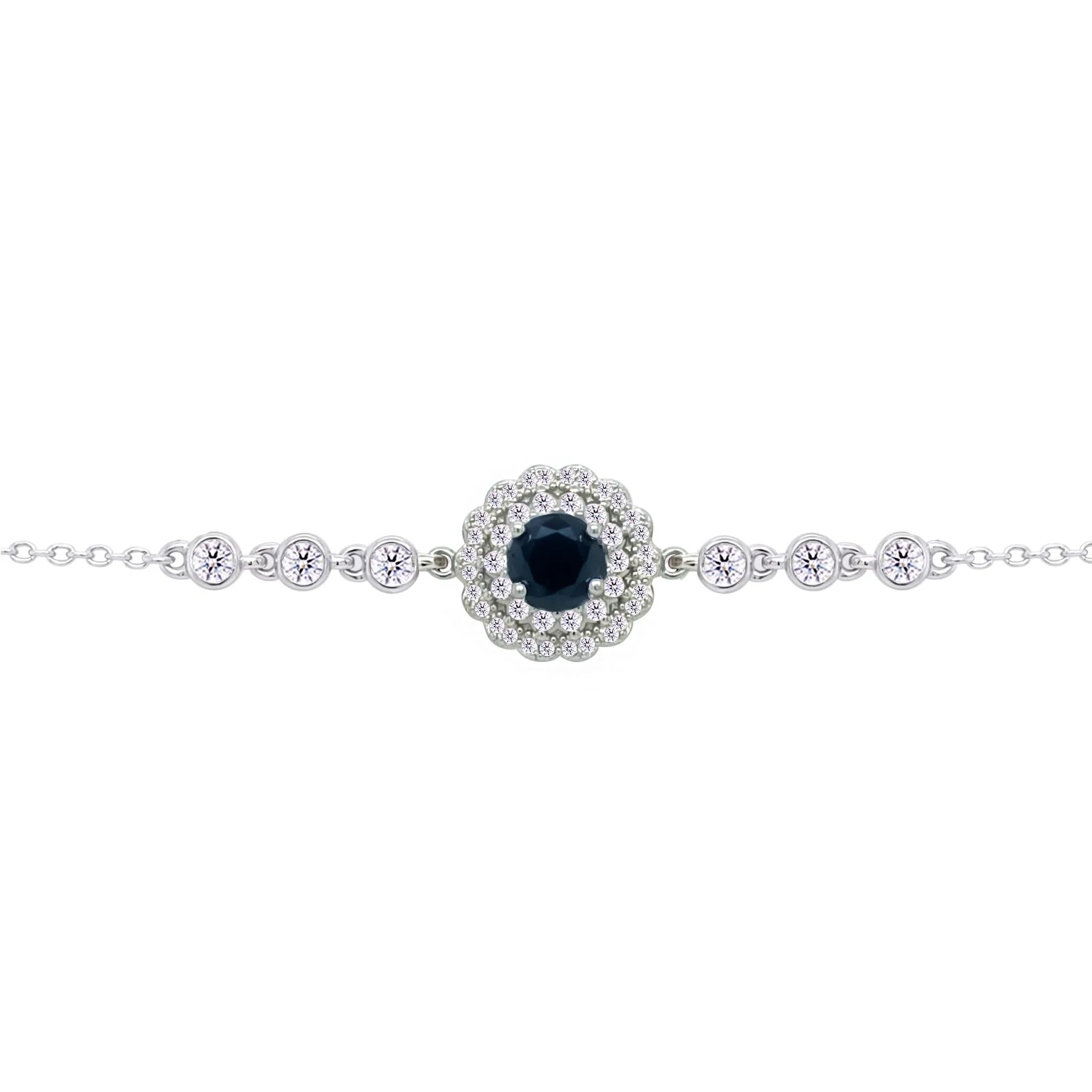 Asfour Crysta lChain Bracelet With Round Halo Black Stone In 925 Sterling Silver-BD0211-WP