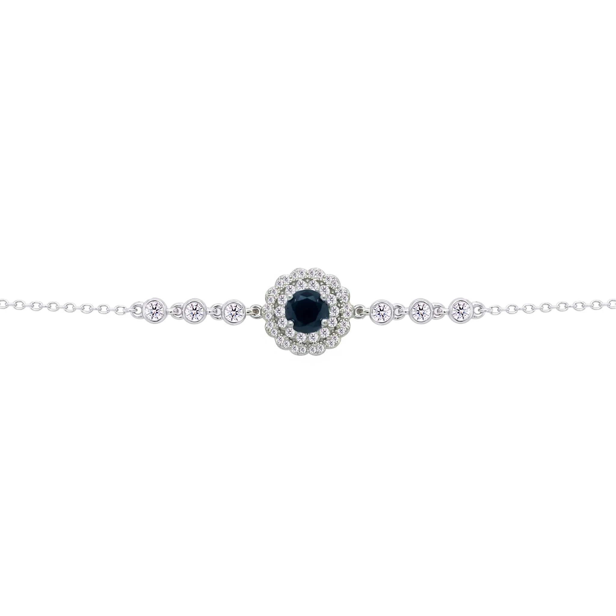 Asfour Crysta lChain Bracelet With Round Halo Black Stone In 925 Sterling Silver-BD0211-WP - Image 2