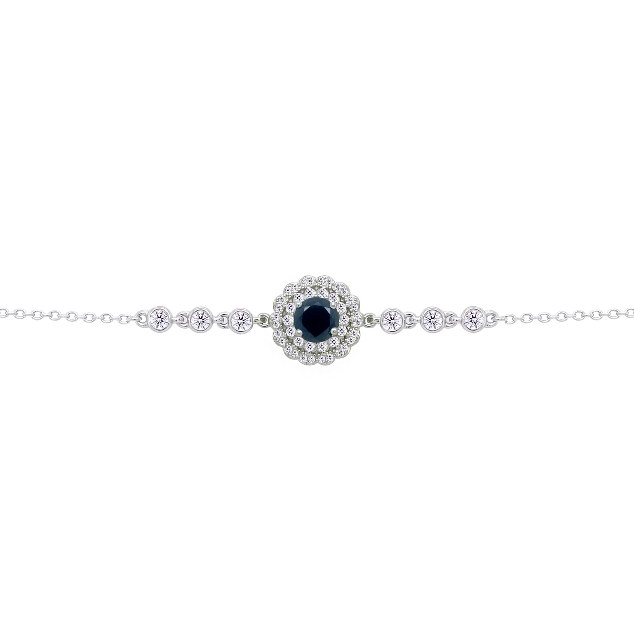 Asfour Crysta lChain Bracelet With Round Halo Black Stone In 925 Sterling Silver-BD0212-WP - Image 2