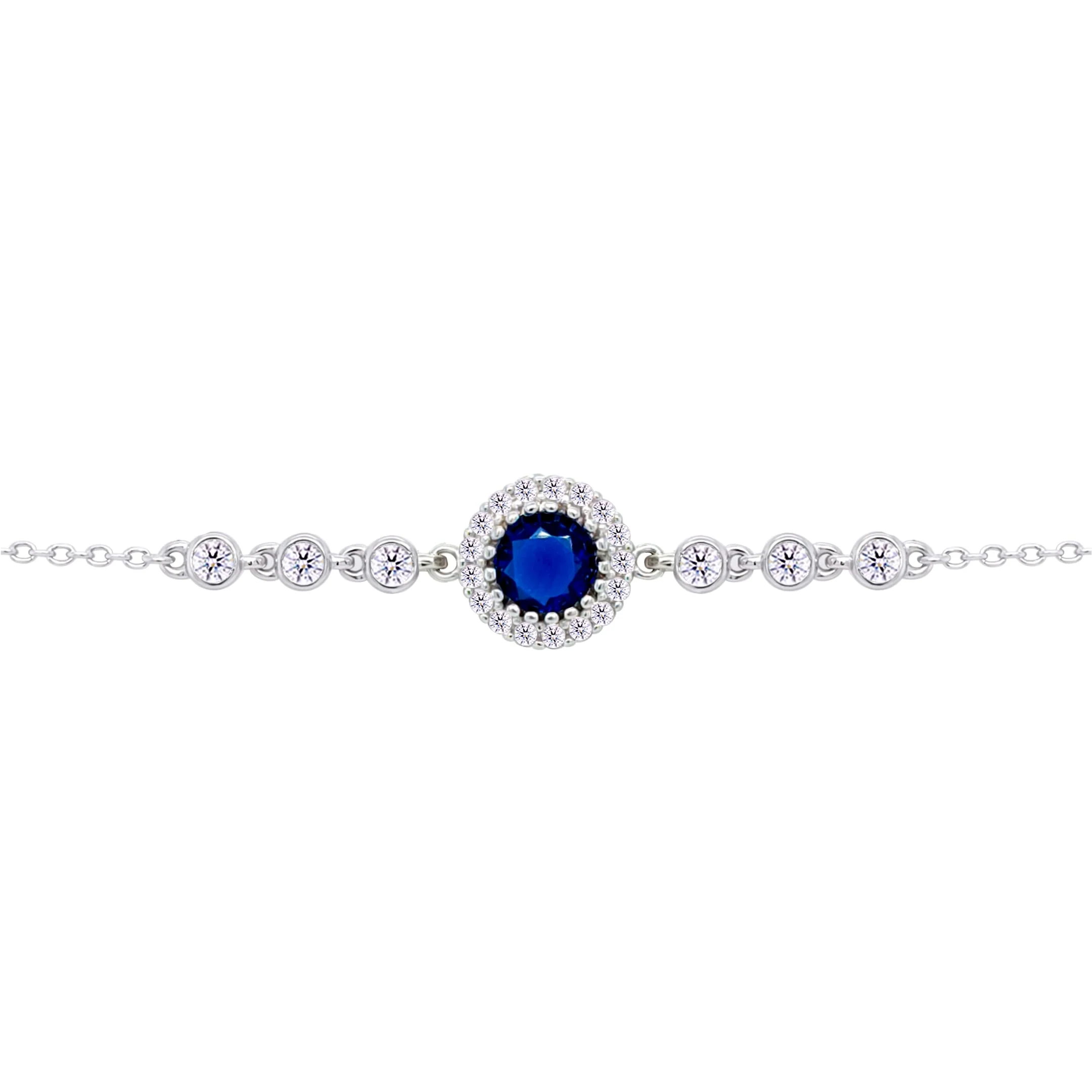 Asfour Crysta lChain Bracelet With Round Halo Blue Stone In 925 Sterling Silver-BD0207-B