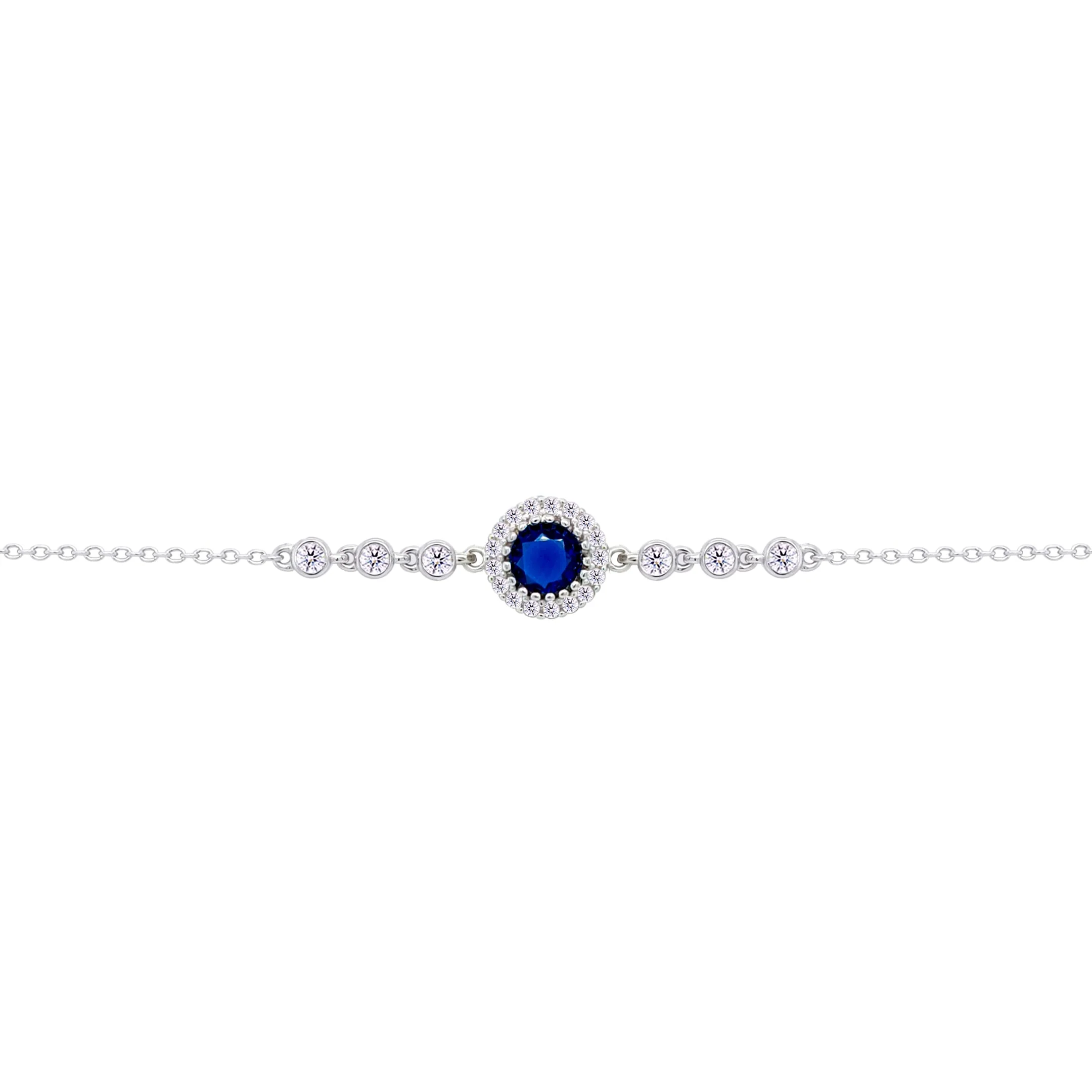 Asfour Crysta lChain Bracelet With Round Halo Blue Stone In 925 Sterling Silver-BD0207-B - Image 2