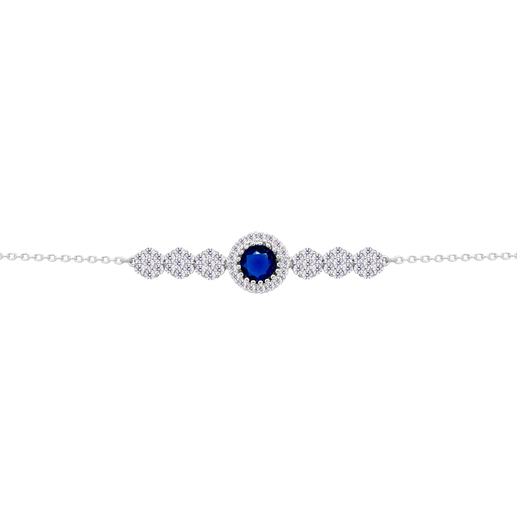 Asfour Crysta lChain Bracelet With Round Halo Blue Stone In 925 Sterling Silver-BD0208-WB - Image 2