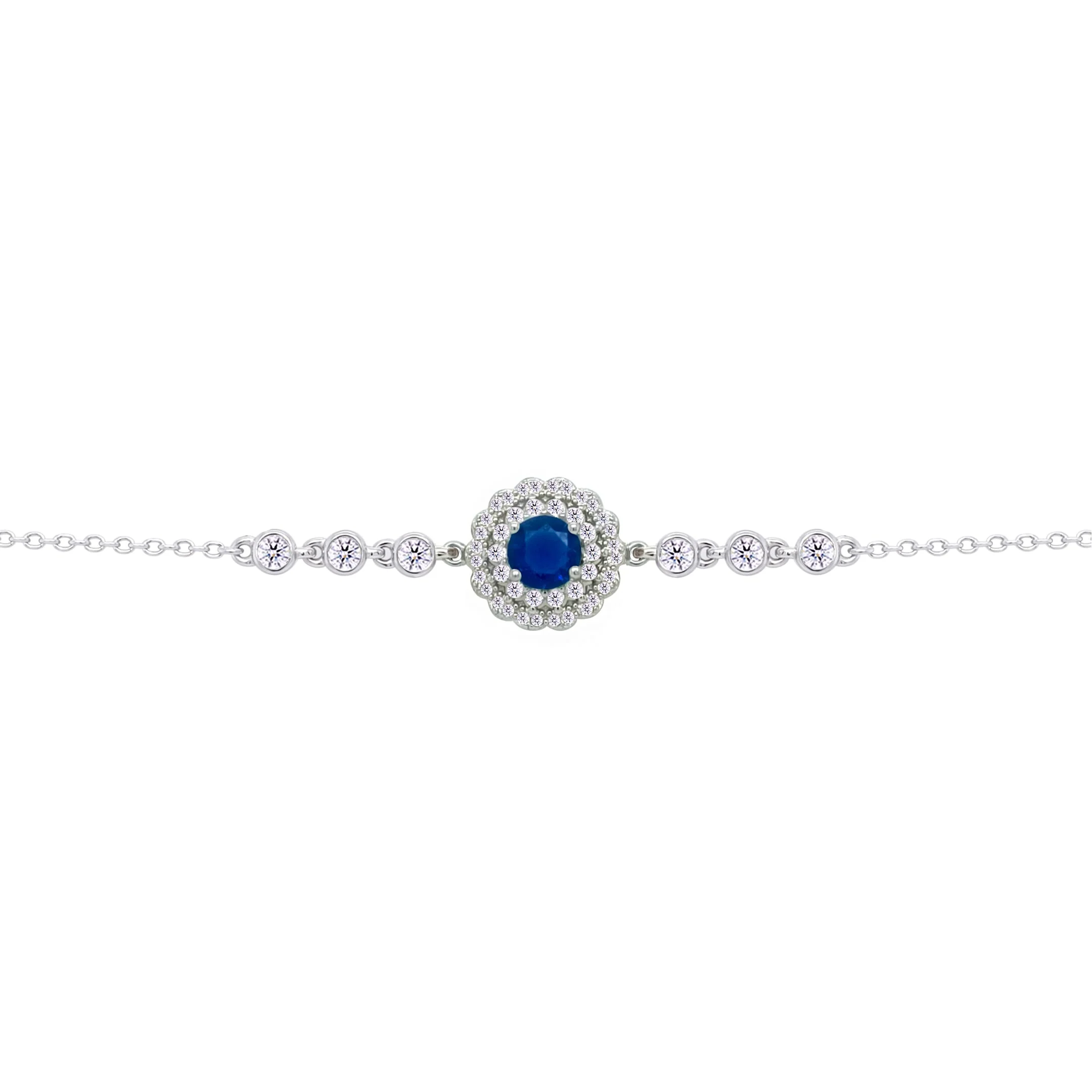 Asfour Crysta lChain Bracelet With Round Halo Blue Stone In 925 Sterling Silver-BD0211-WB - Image 2