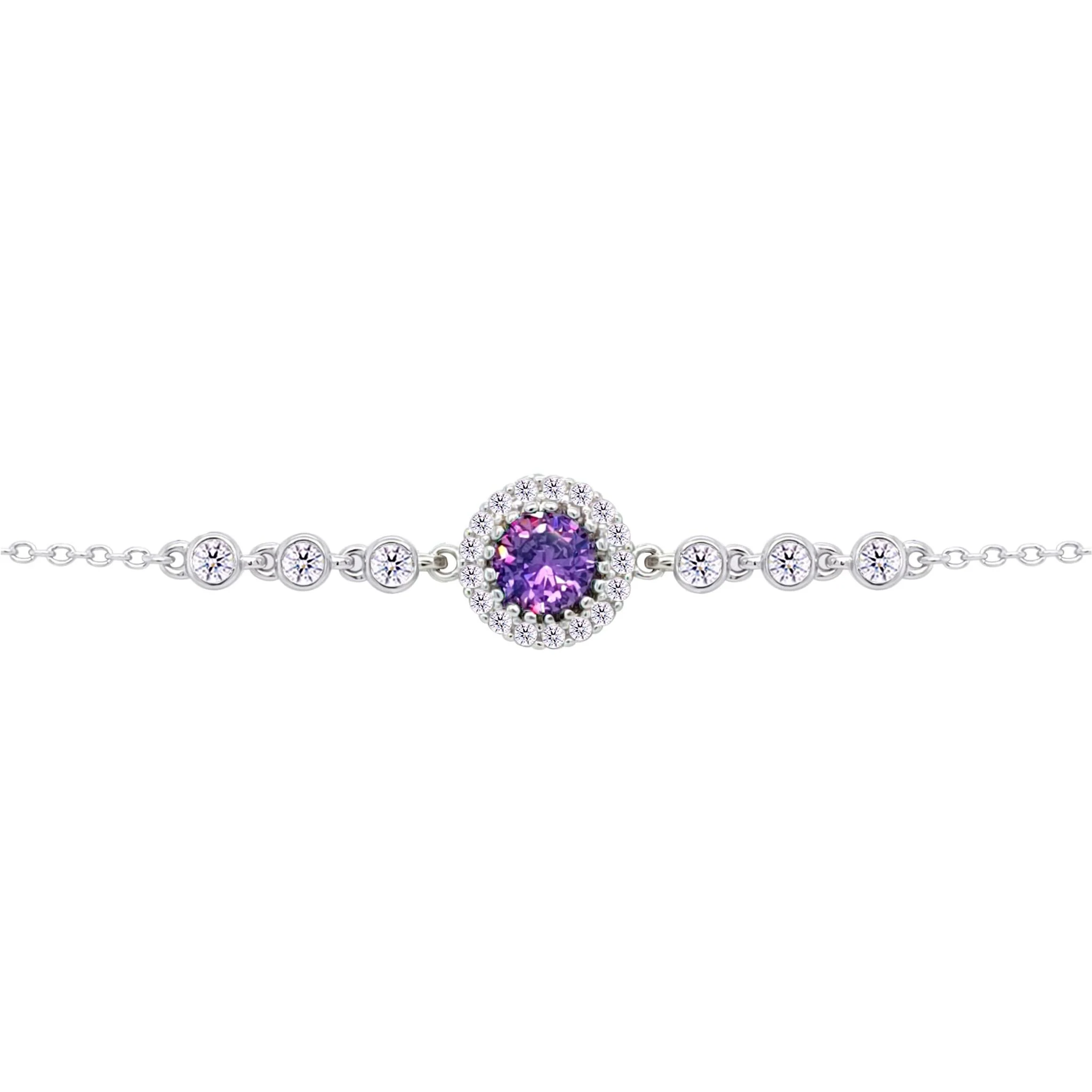 Asfour Crysta lChain Bracelet With Round Halo Dark Tenzanite Stone In 925 Sterling Silver-BD0207-N5