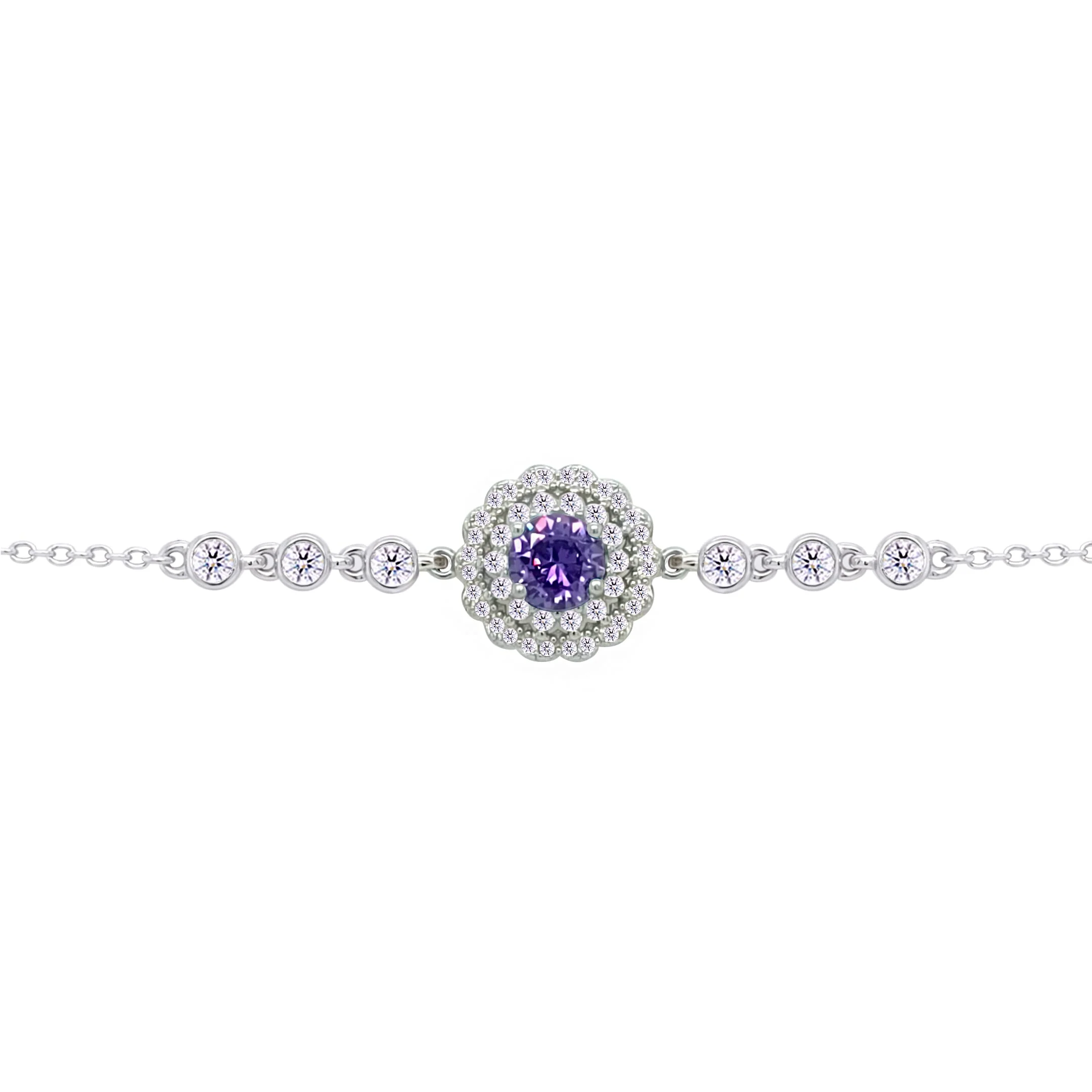 Asfour Crysta lChain Bracelet With Round Halo Dark Tenzanite Stone In 925 Sterling Silver-BD0211-WN5