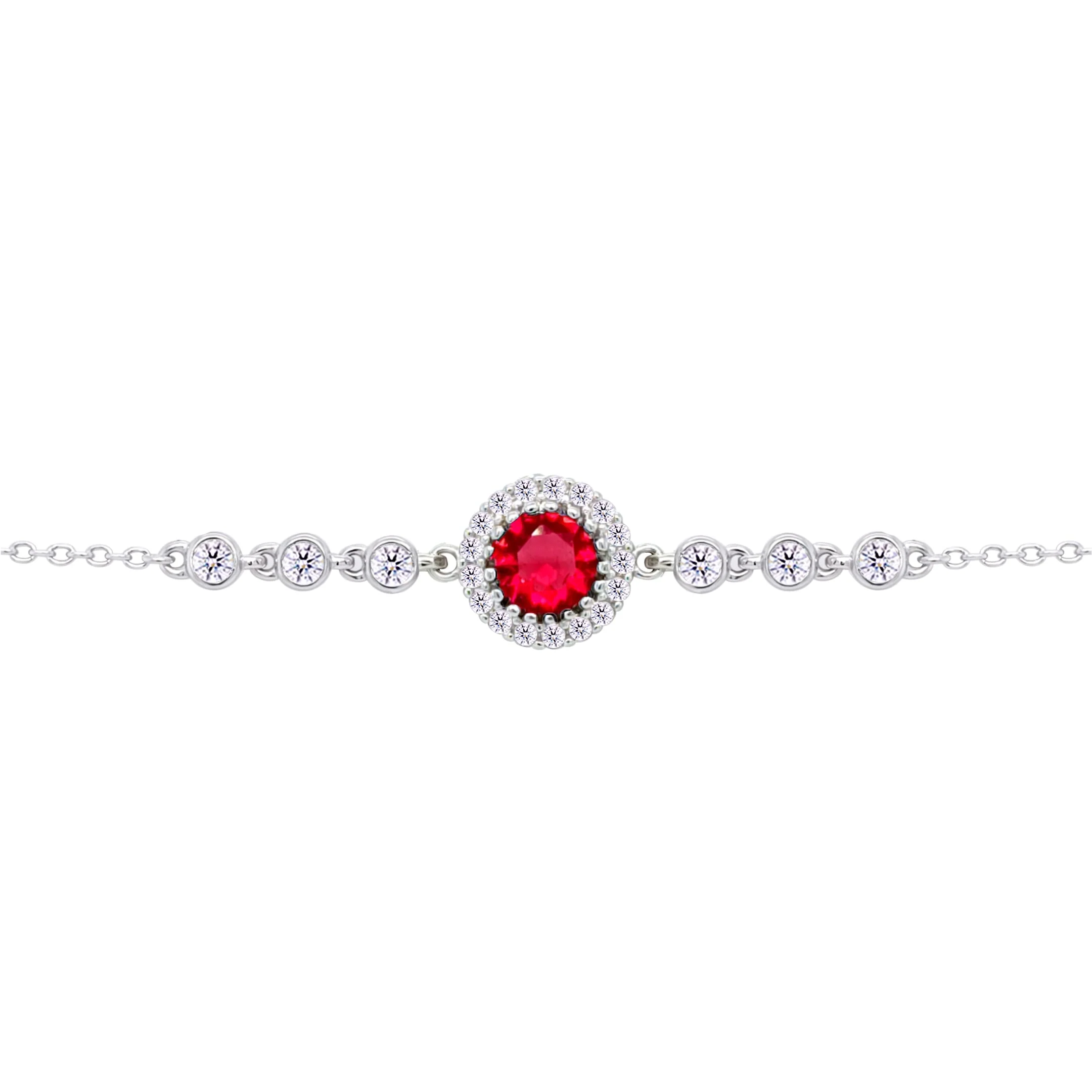Asfour Crysta lChain Bracelet With Round Halo Ruby Stone In 925 Sterling Silver-BD0207-R