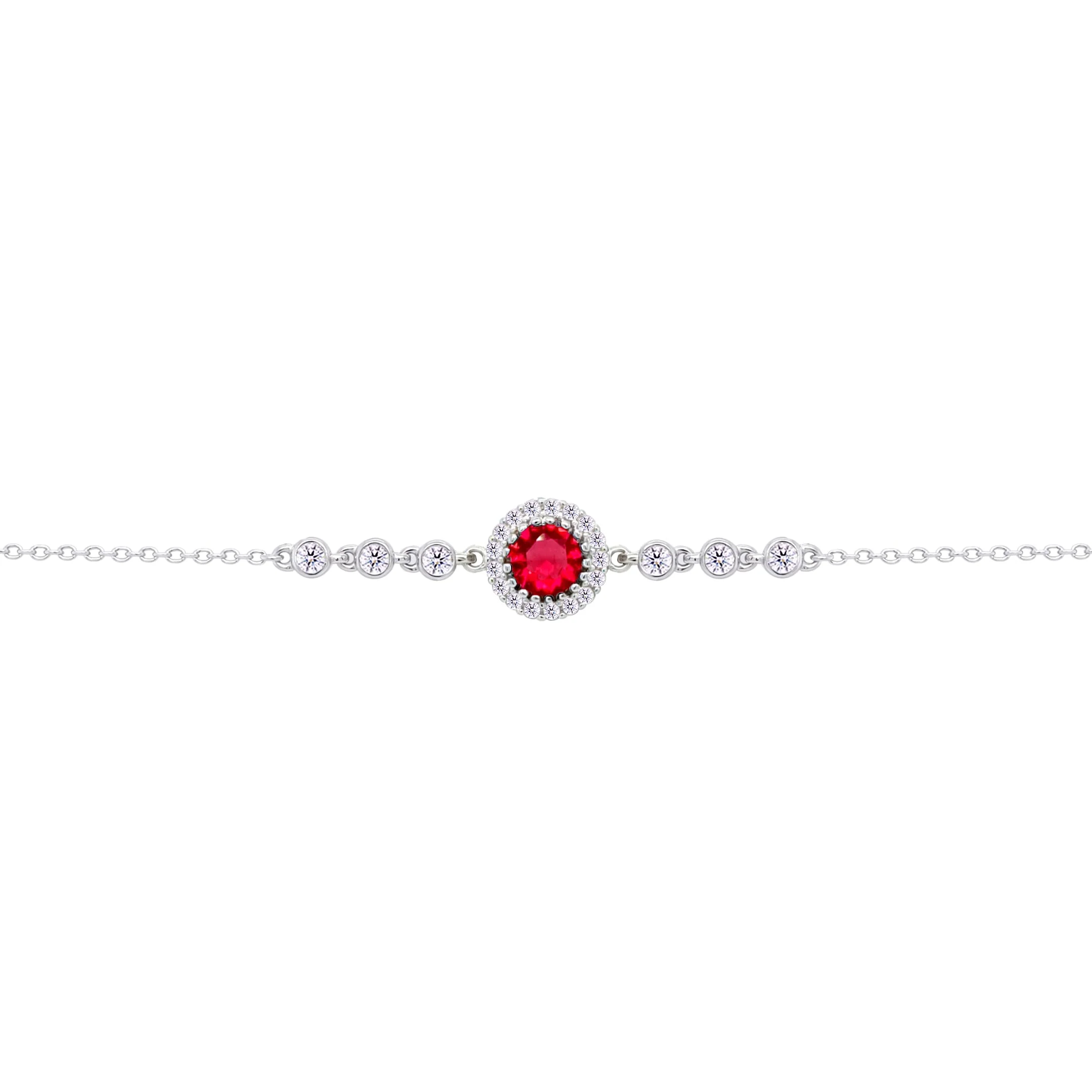 Asfour Crysta lChain Bracelet With Round Halo Ruby Stone In 925 Sterling Silver-BD0207-R - Image 2