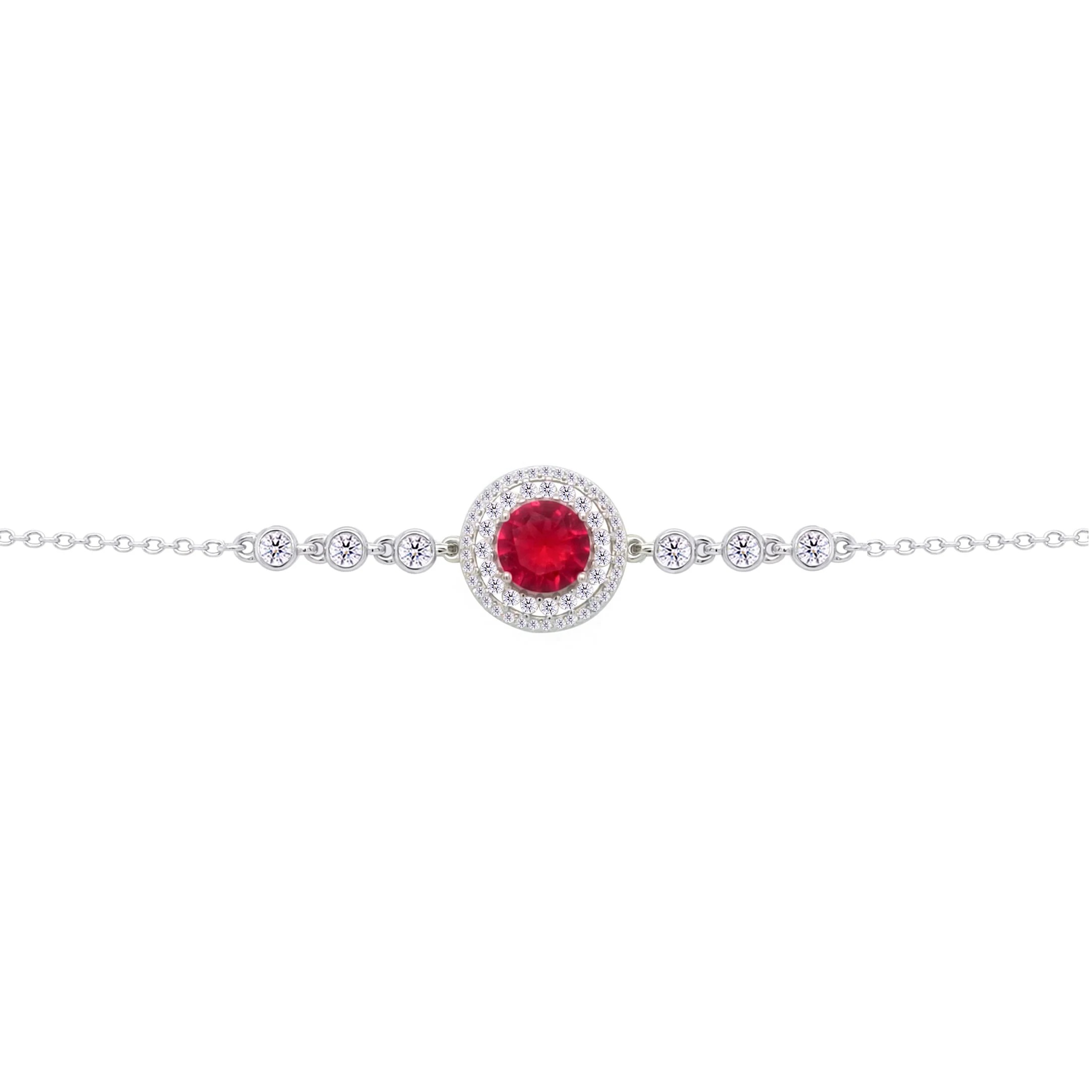 Asfour Crysta lChain Bracelet With Round Halo Ruby Stone In 925 Sterling Silver-BD0212-WR - Image 2
