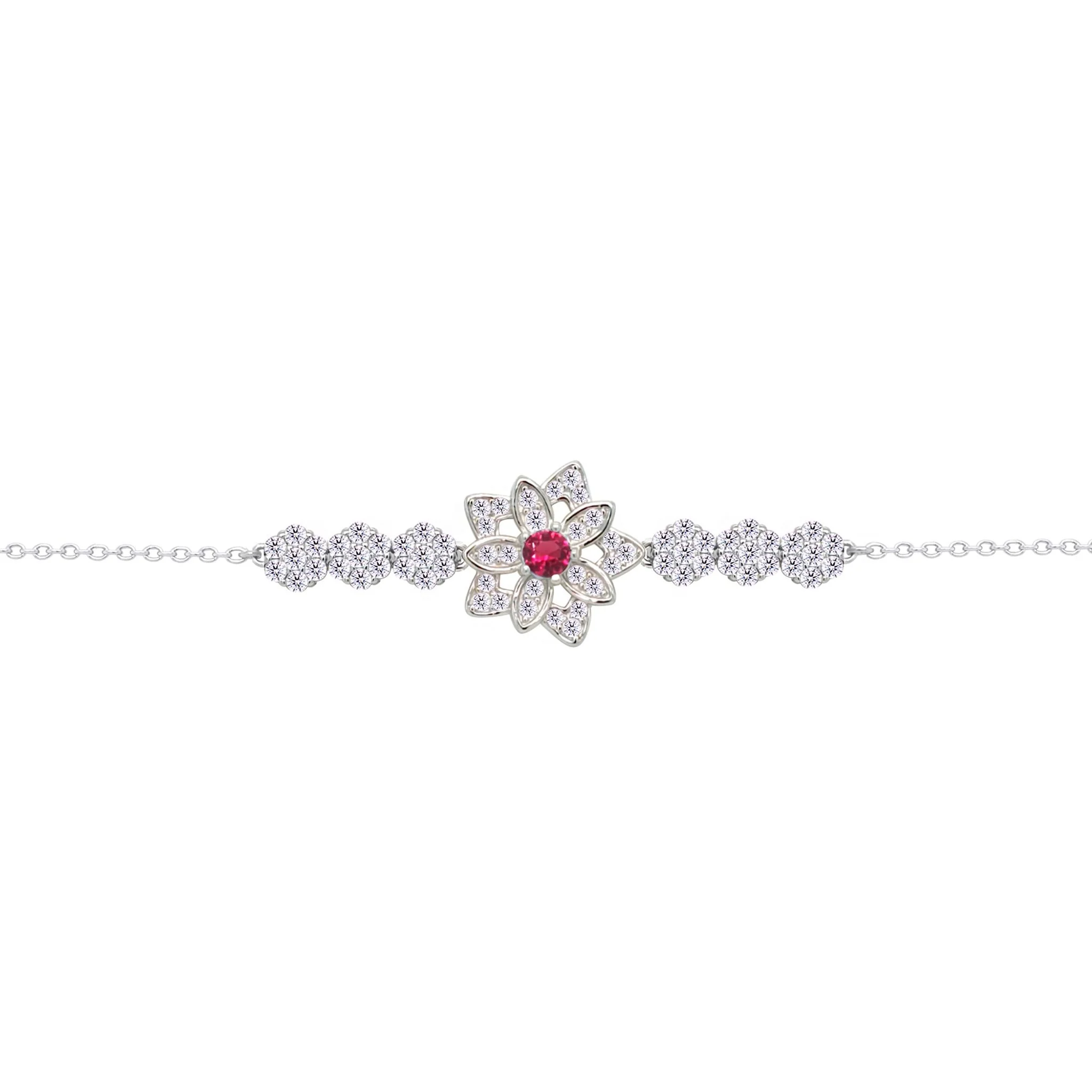 Asfour Crysta lChain Bracelet With Ruby Flower Design In 925 Sterling Silver-BD0214-WR - Image 2