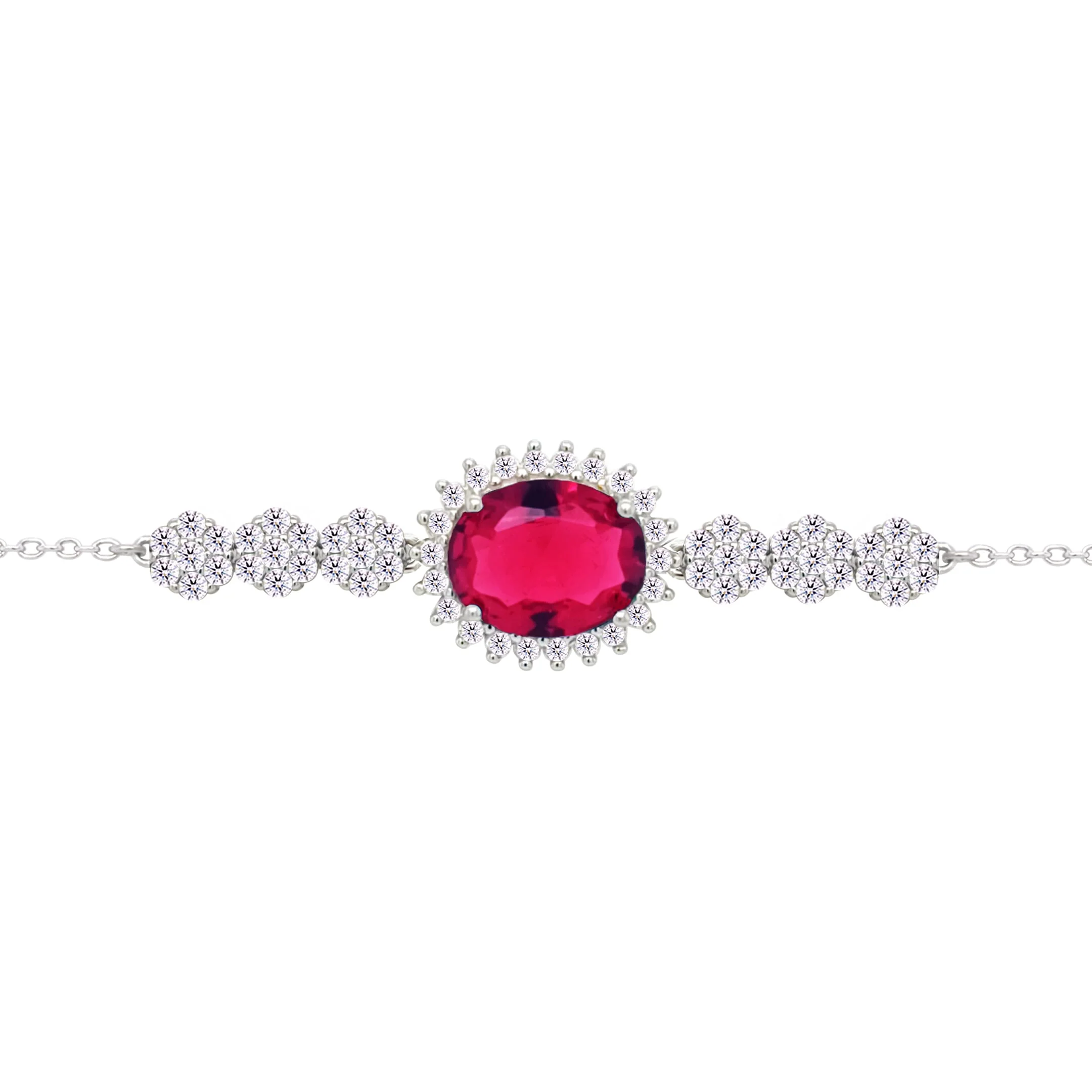 Asfour Crysta lChain Bracelet With Ruby Oval Design In 925 Sterling Silver-BD0219-WR