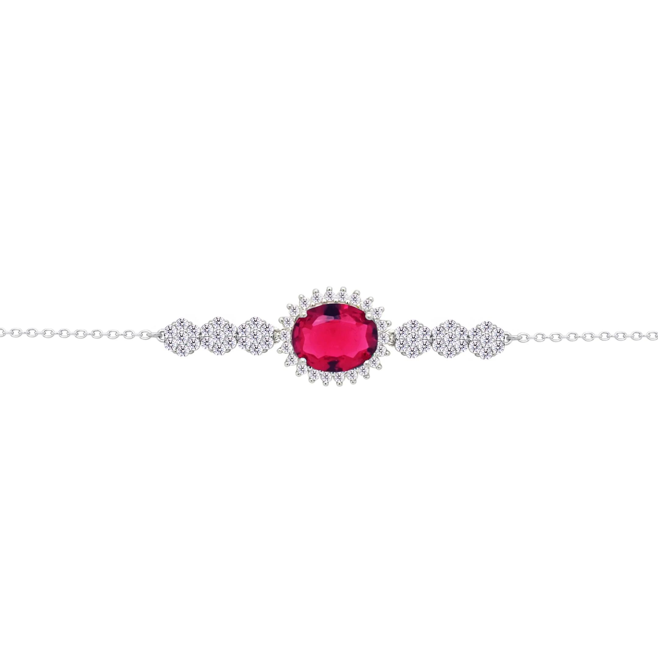 Asfour Crysta lChain Bracelet With Ruby Oval Design In 925 Sterling Silver-BD0219-WR - Image 2