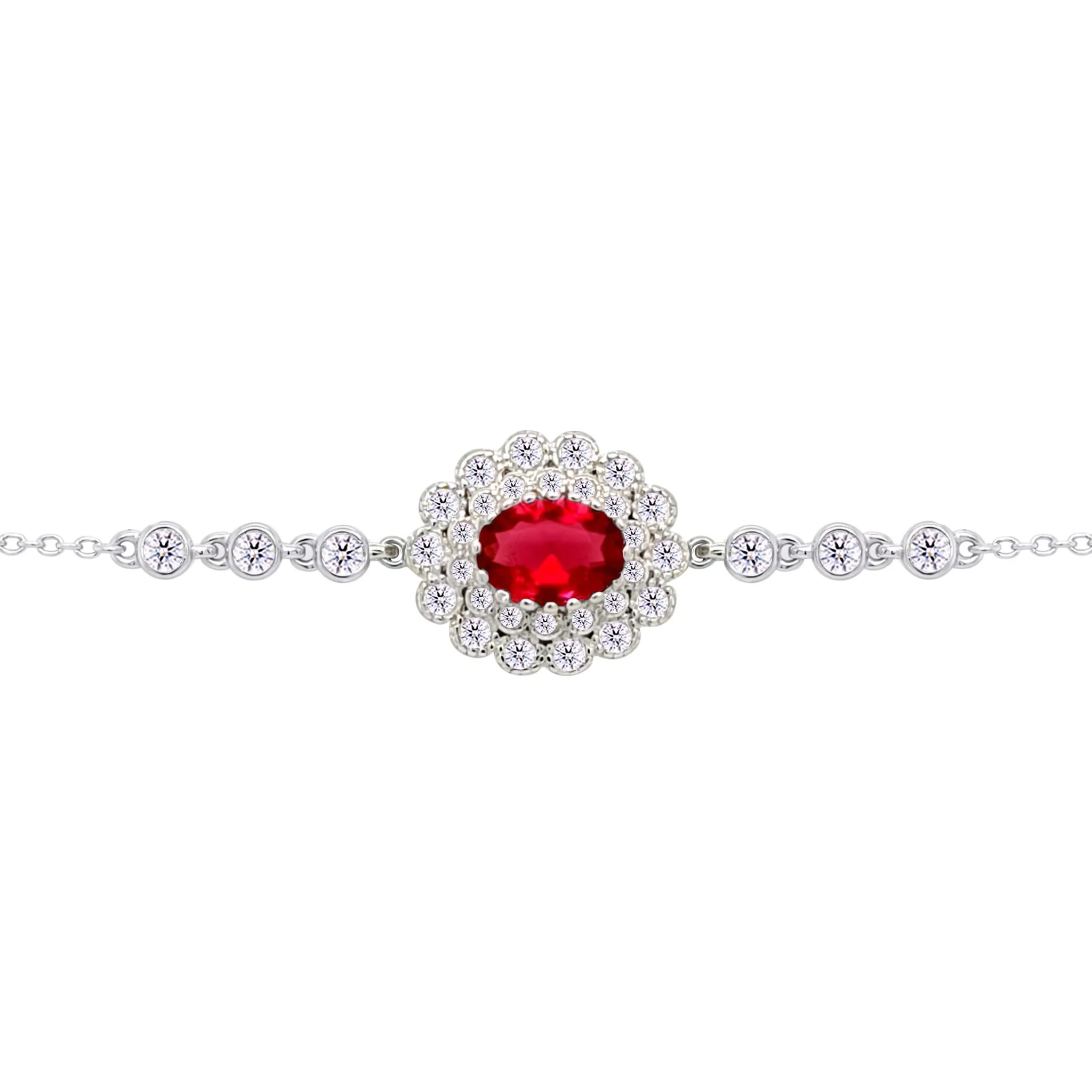 Asfour Crysta lChain Bracelet With Ruby Oval Design In 925 Sterling Silver-BD0220-WR