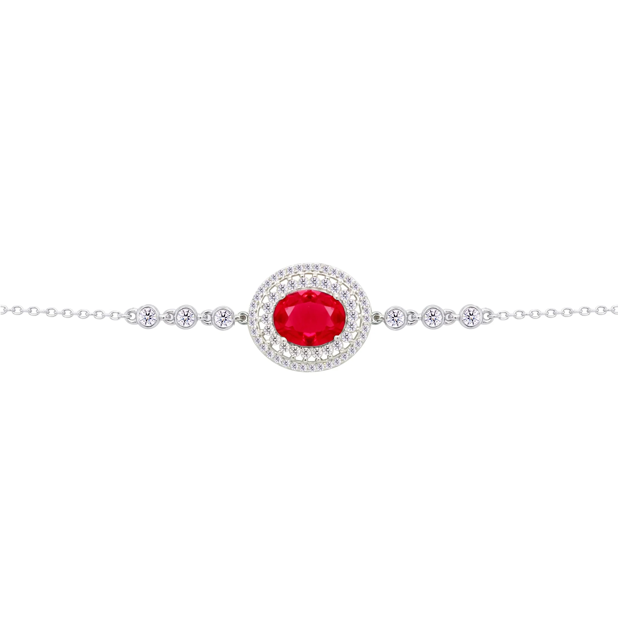 Asfour Crysta lChain Bracelet With Ruby Oval Design In 925 Sterling Silver-BD0221-WR - Image 2