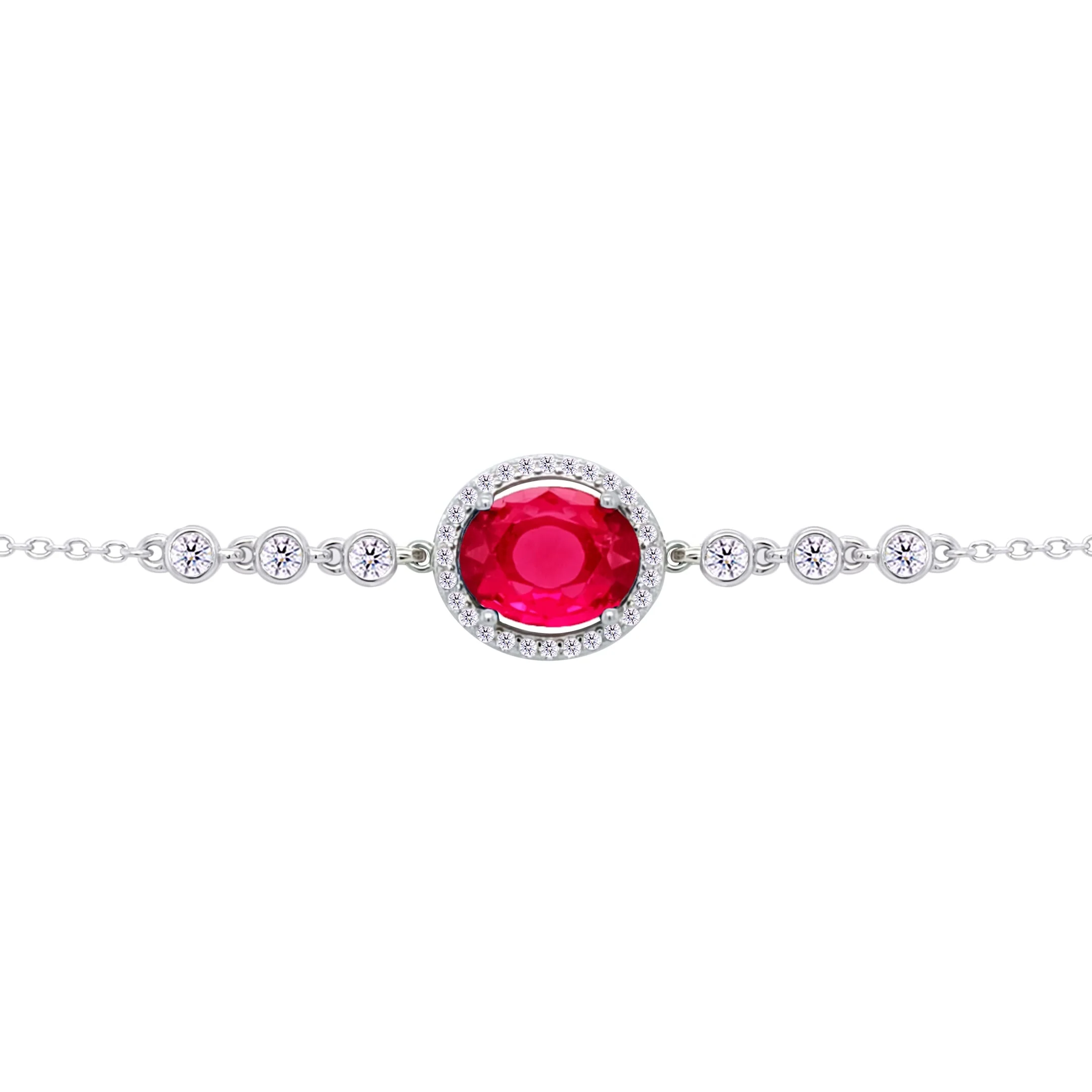Asfour Crysta lChain Bracelet With Ruby Oval Design In 925 Sterling Silver-BD0222-R