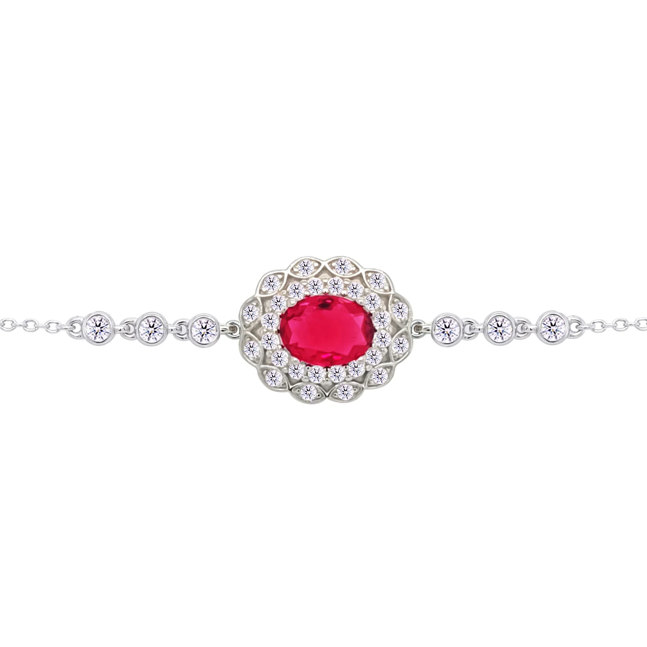Asfour Crysta lChain Bracelet With Ruby Oval Design In 925 Sterling Silver-BD0223-WR